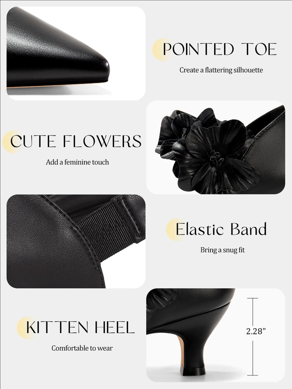 Women's Low Kitten Heels Dressy Shoes Comfortable Closed Toe Flower Slip on