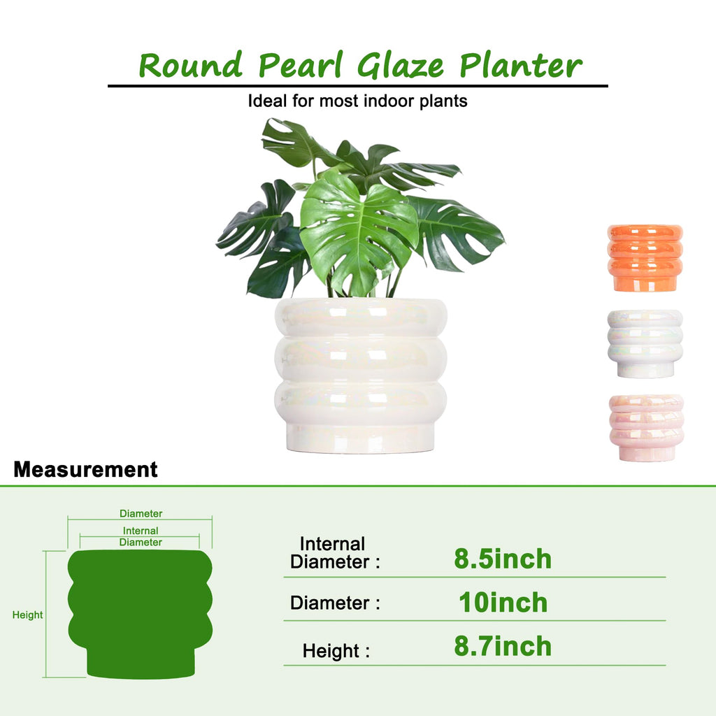 Ceramic Plant Pots for Indoor Plants, Rainbow Pearl Glaze Planter with Planters for Plants with Drainage Hole