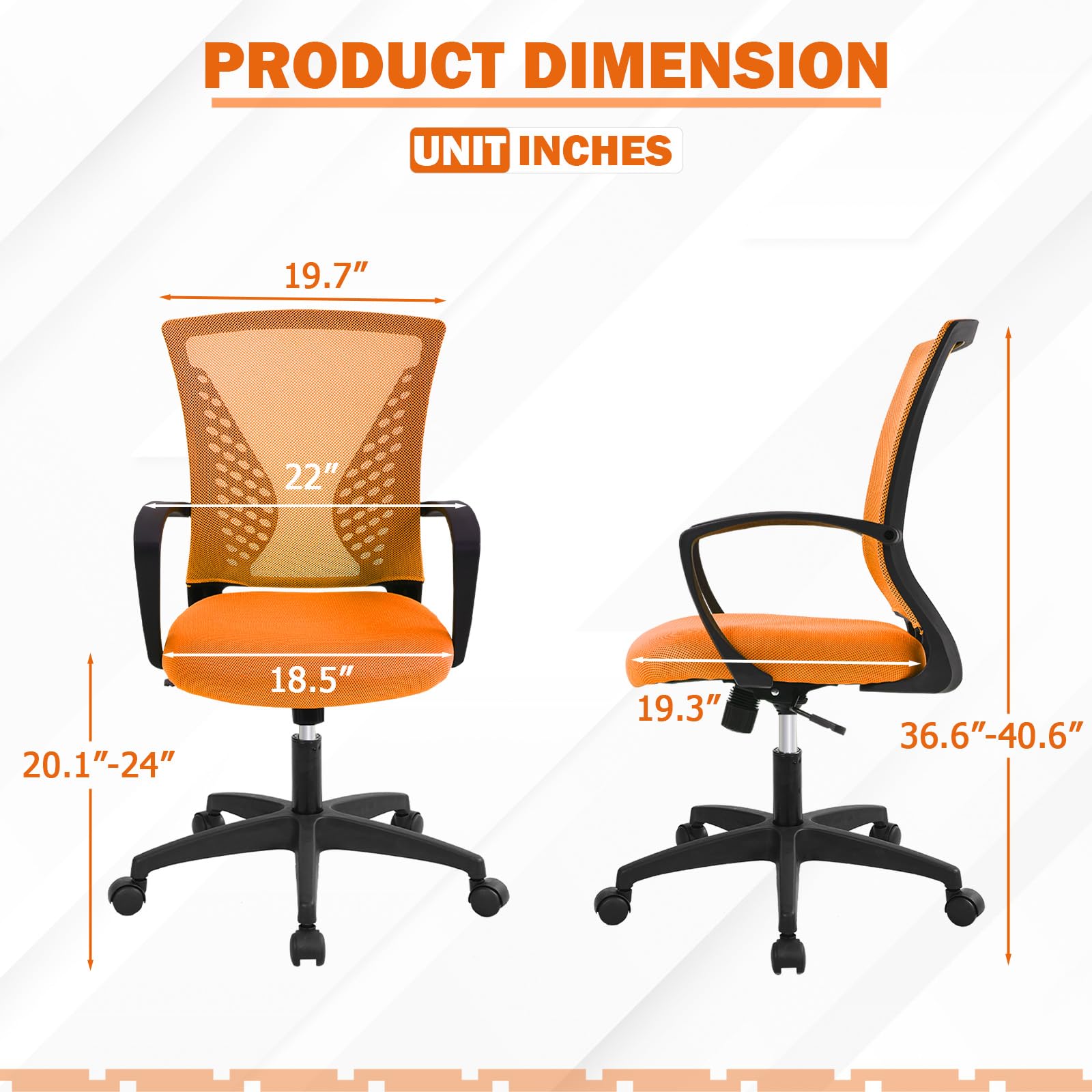 Mesh Desk Chair Ergonomic Computer Chair with Lumbar Support Armrest Mid Back 360 Degree Rolling Swivel Adjustable Height