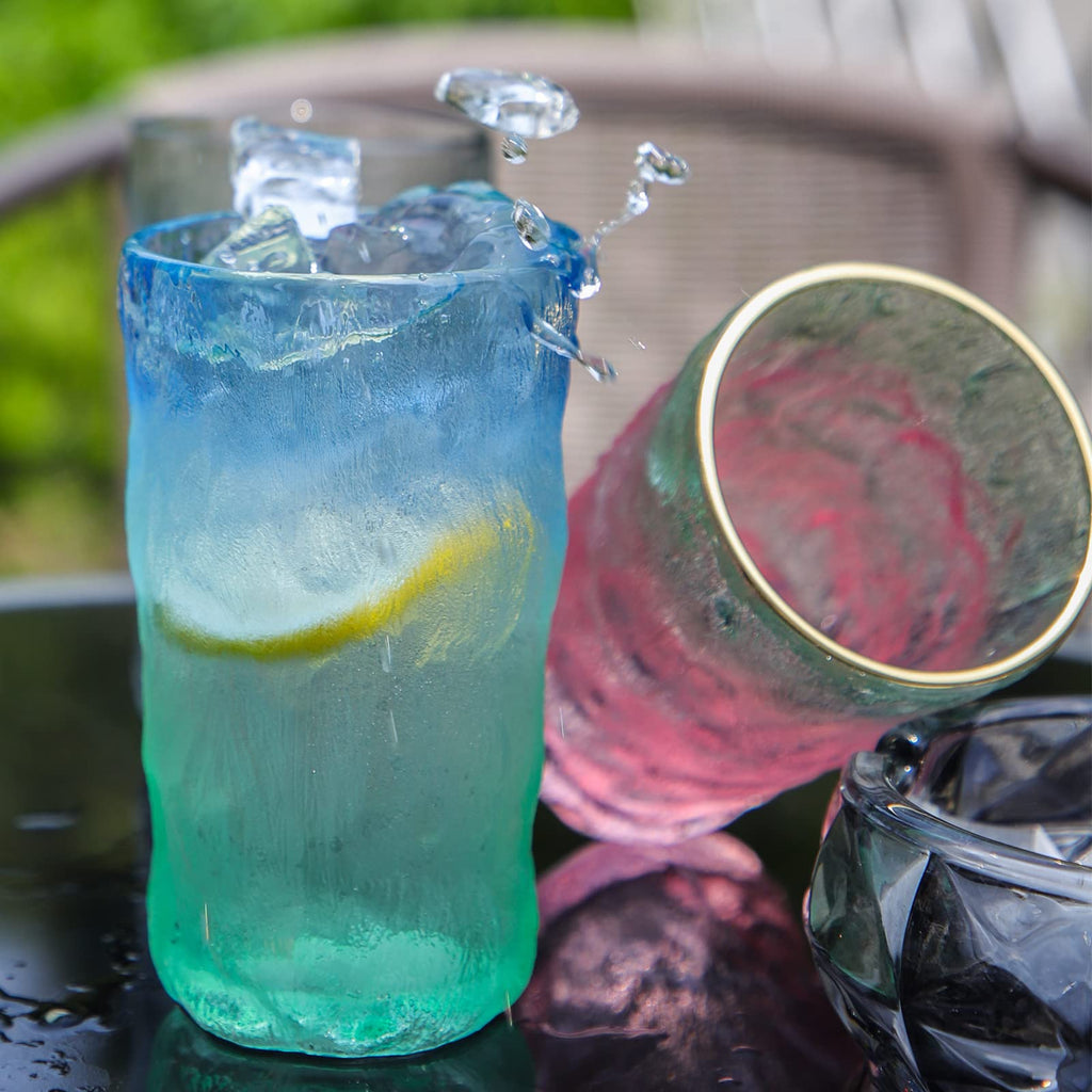 Drinking Glasses, Glassware Sets of 2, Mixed Drinking Glacier Pattern 12 oz Glass Cups