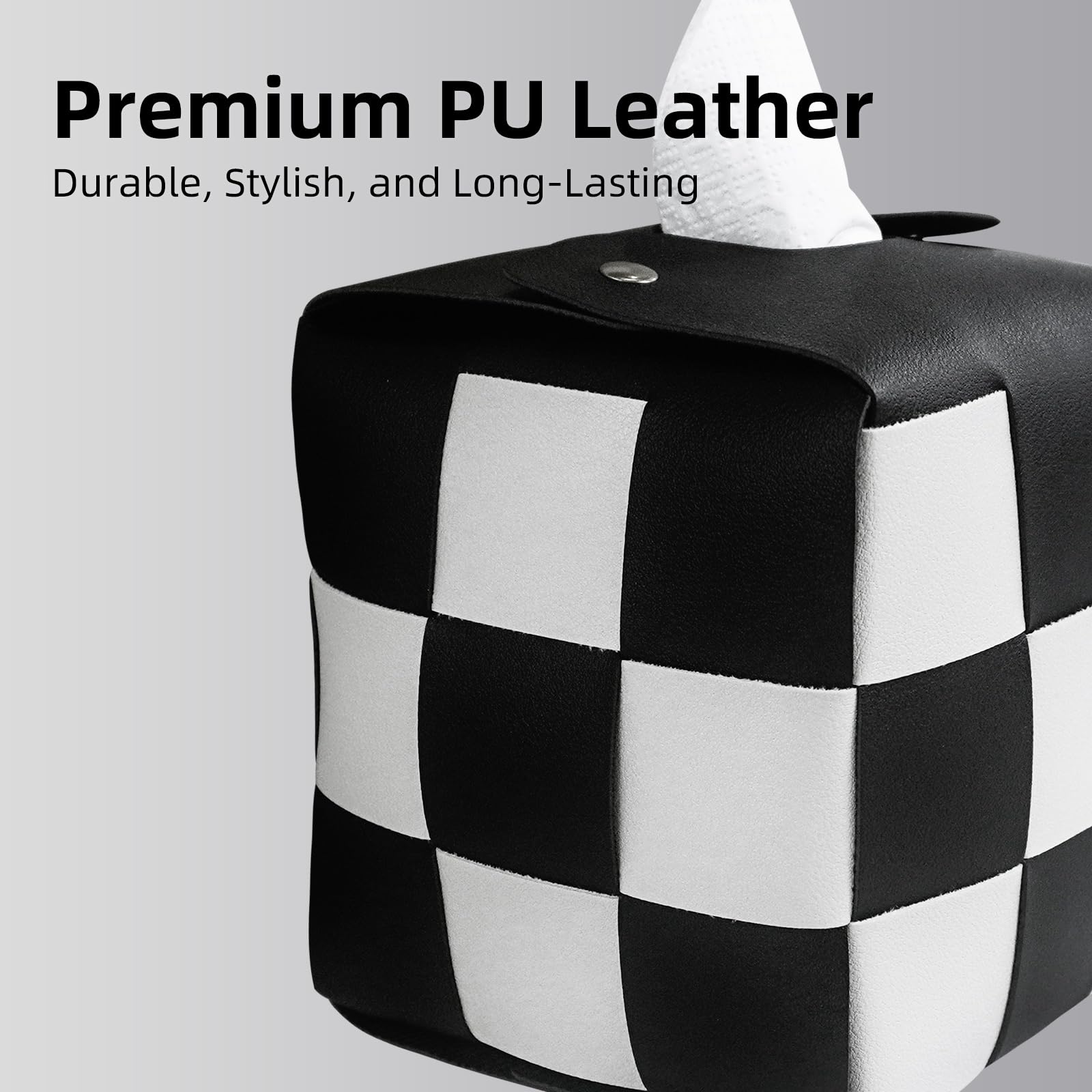 PU Leather Tissue Box Holder with Metal Buckle, Checkered Tissue Box, Decorative Organizer