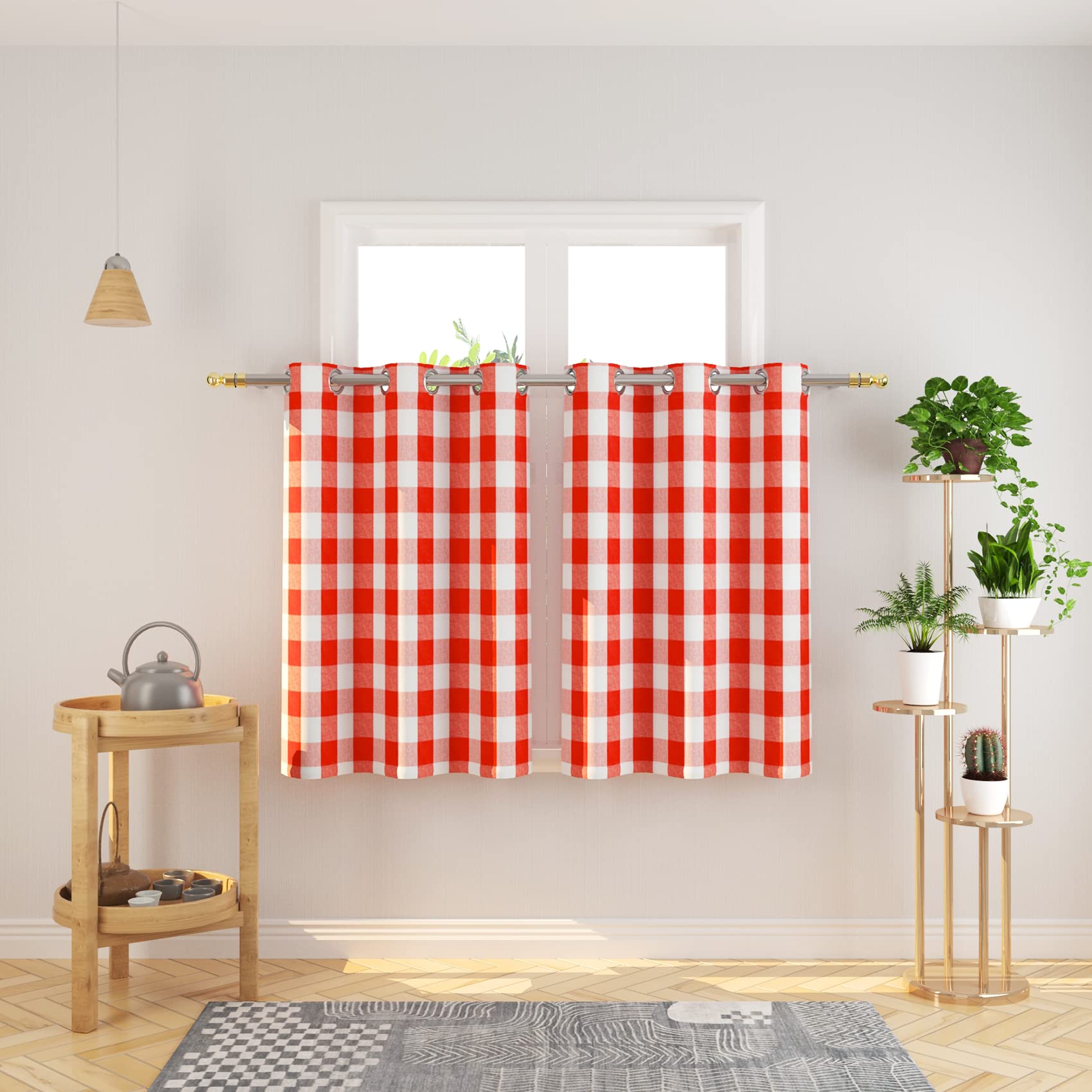 Tier Curtains Check Gingham Plaid Window Curtain Panels Bathroom Grommet Top Window Treatment 2 Panels