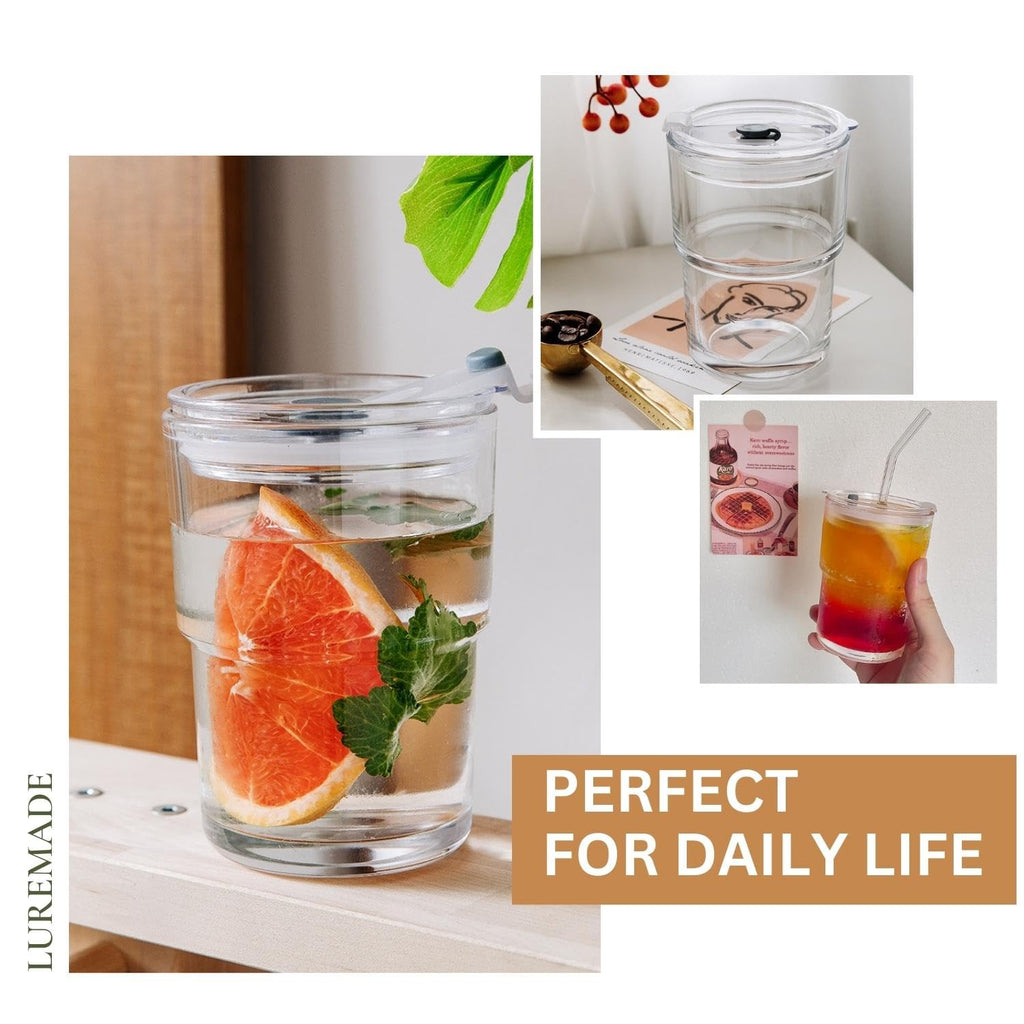 Glass Tumbler with Straw and Lid, Reusable Iced Coffee Cup Tumbler, Cute Glass Cups 13oz