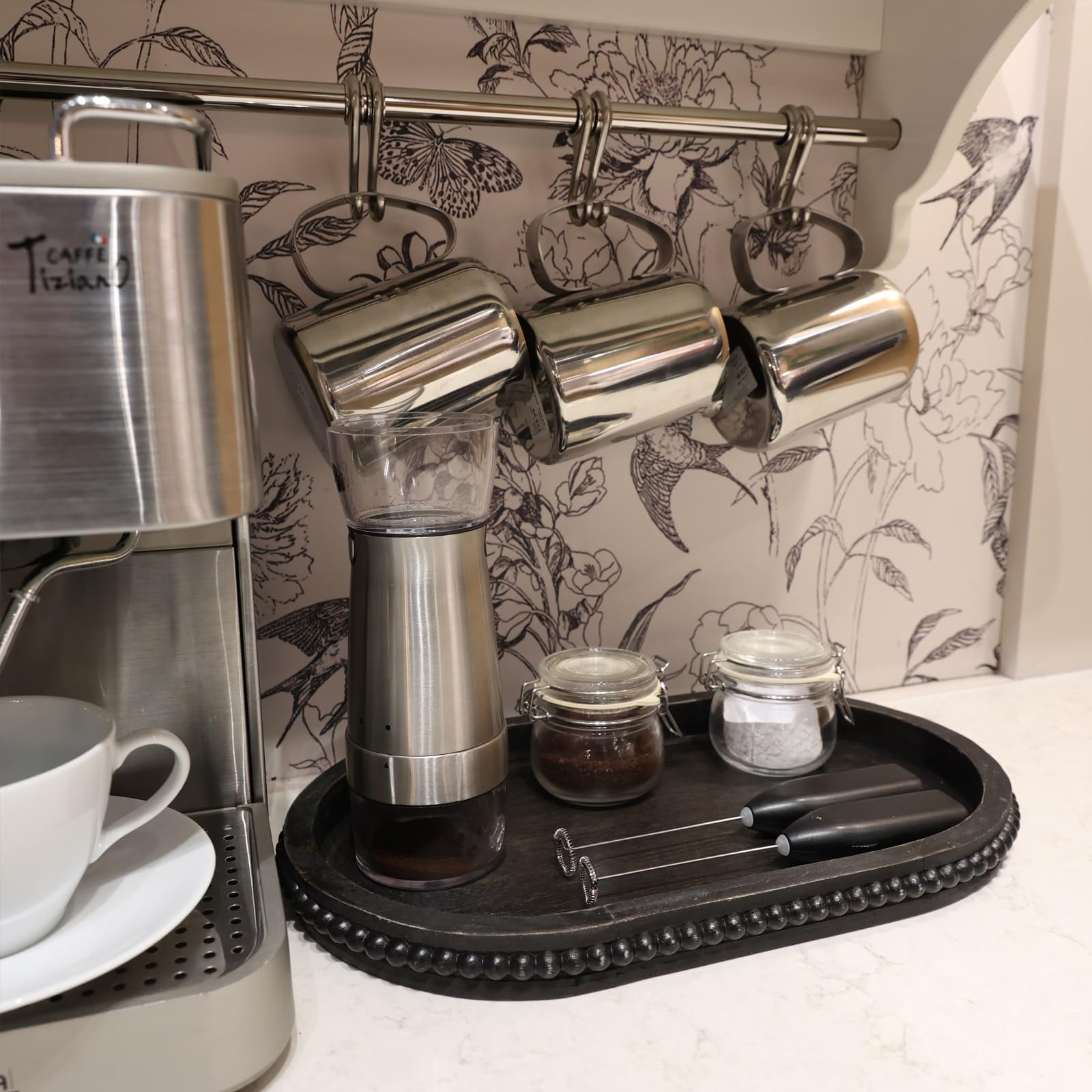 Round Wood Decorative Ottoman Tray for Coffee Table Kitchen Counter, Living Room, Handcrafted Wooden Serving Tray for Table Centerpiece