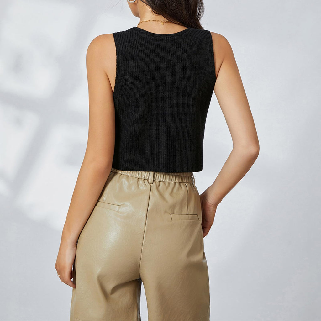 Women Knit Vest Top Y2k V Neck Sleeveless Button Up Crochet Streetwear