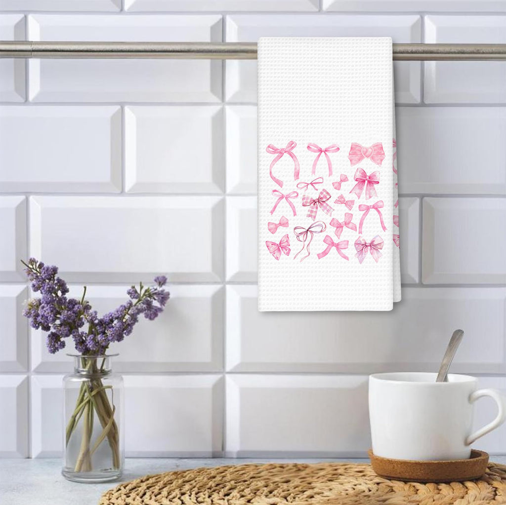 Girly Pink Bow Coquette Preppy Towel, 16x24 Inch