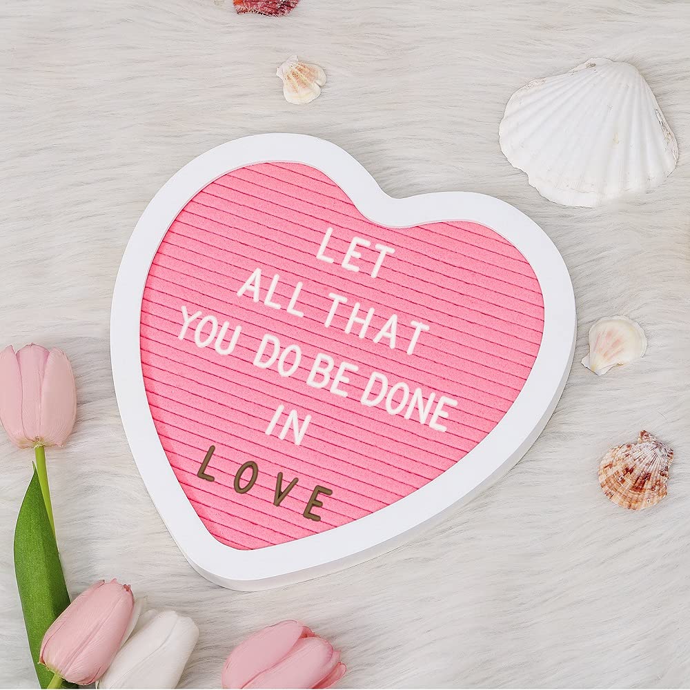 Heart-Shaped Felt Letter Board Message Sign, 10x10 inches Message Board with 465 Changeable Letters, Numbers and Cursive Words
