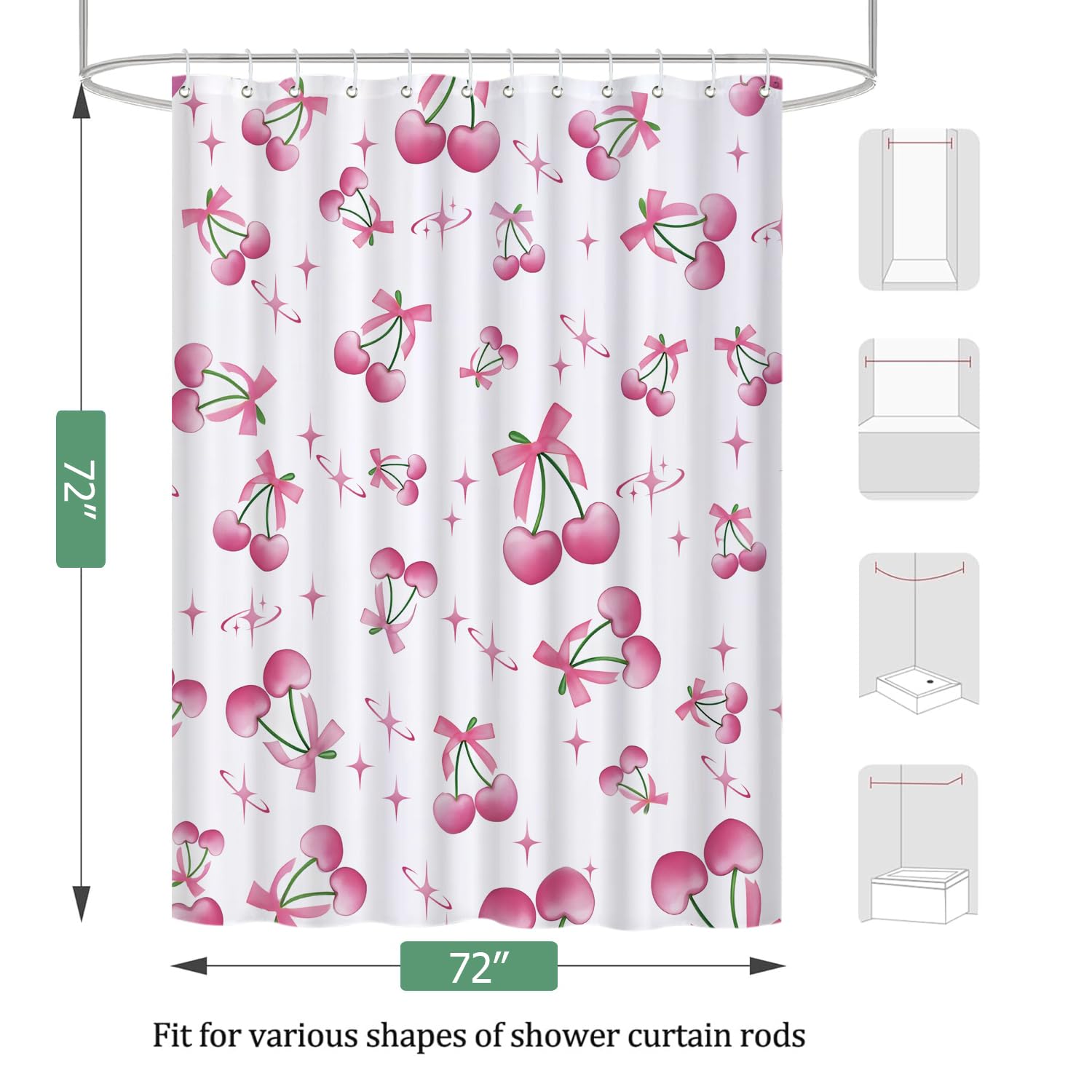 Cute Shower Curtain for Bathroom Modern Aesthetic Funky Decorative, Pretty Chic Cloth Set with Hooks, 72x72 Inch