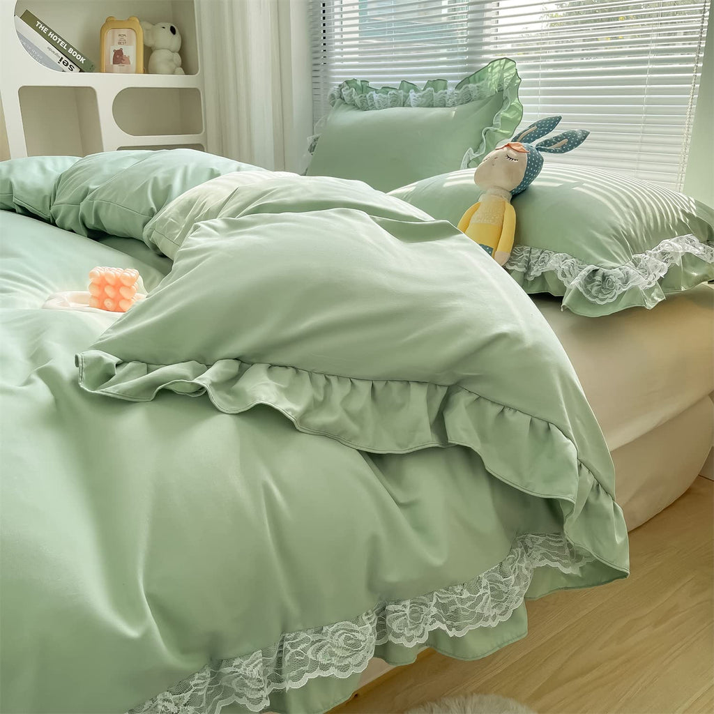 Chic Ruffle Lace Polyester Duvet Cover Set - Bedding-2 Piece Twin Duvet Cover with Zipper Closure - Ultra Soft and Light Weight