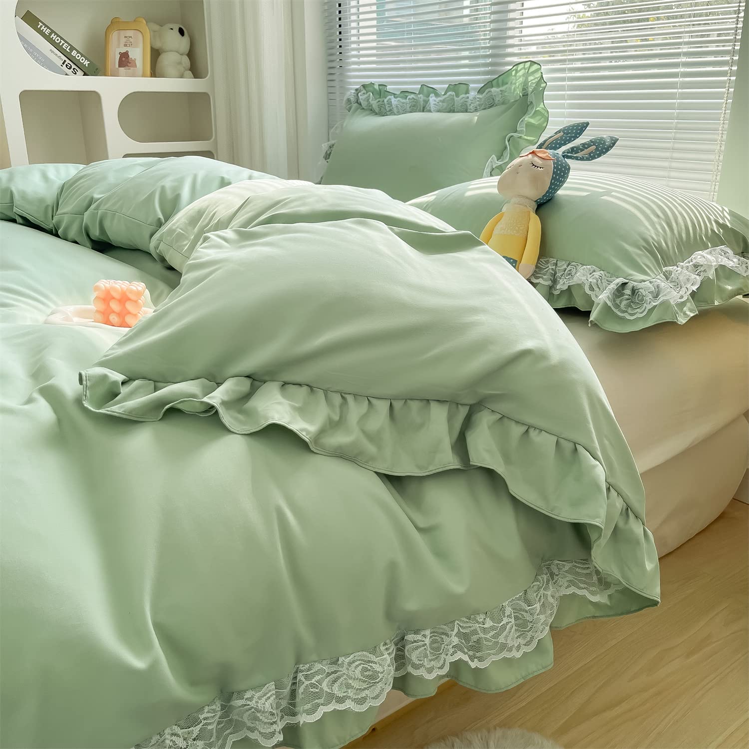 Chic Ruffle Lace Polyester Duvet Cover Set - Bedding-2 Piece Twin Duvet Cover with Zipper Closure - Ultra Soft and Light Weight