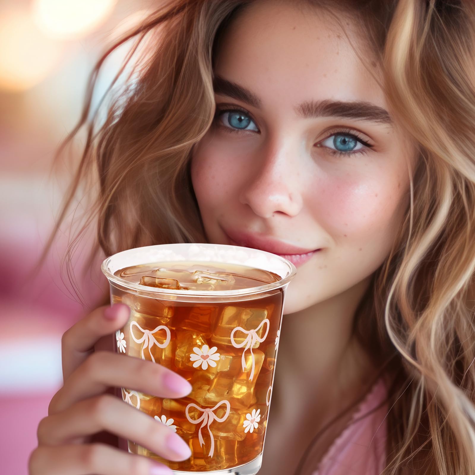 Coquette Bow Glass Cups Pink Bow Aesthetic Drinking Glasses 4 Pcs 8oz