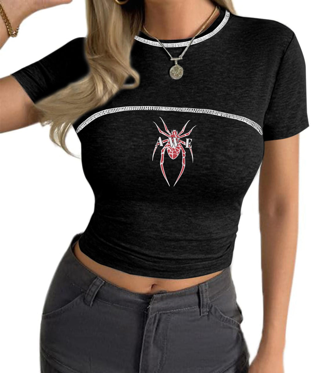 Women Basic Short Sleeve Crop Top Ruched Fitted Baby Tee Shirts