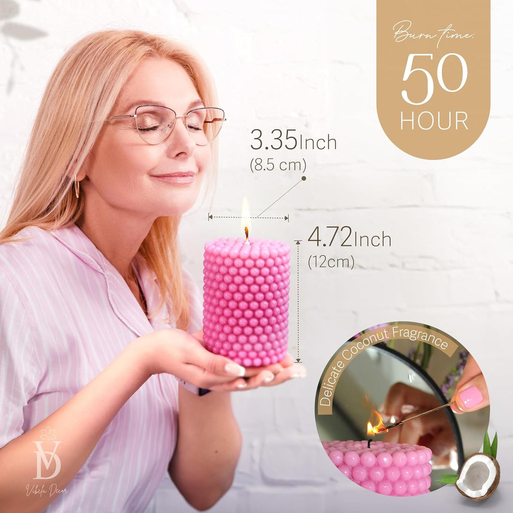 Bubble Candles, Pink Pillar Candles, Pink Candle, Aesthetic Candle, Peppy Decor, Bubble Decor, Unique Home Decor Aesthetic