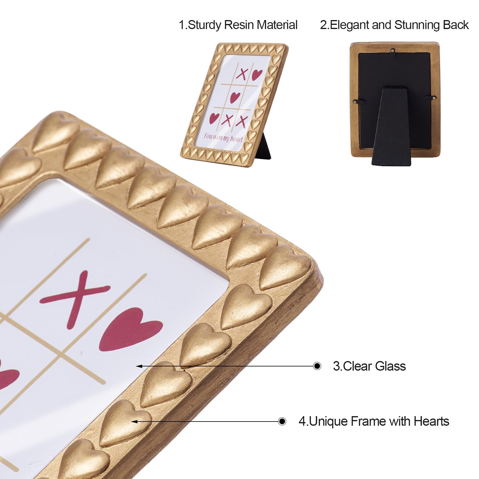 Small and Cute Heart Picture Frame for Wall Mount & Tabletop Display, Nightstand Home Decor - Resin Vintage Unique Photos Frame