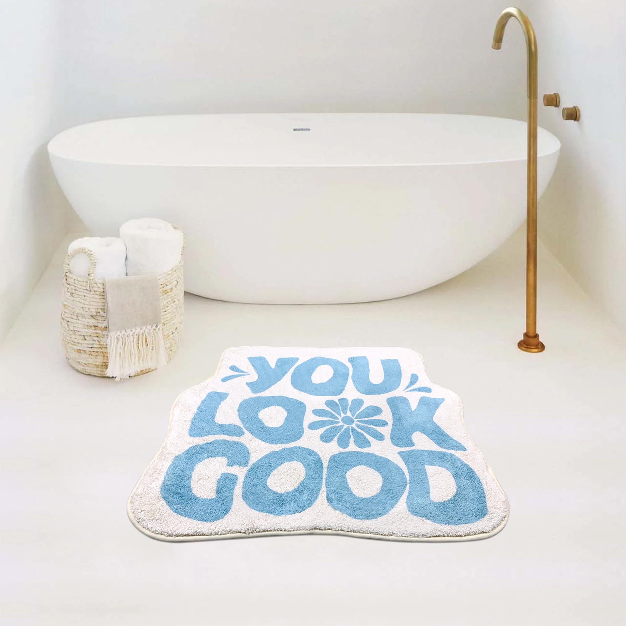 You Look Good Bath Mat Flower Bathroom Rug, Soft Absorbent Water Non Slip Rug, Superior Washable Microfiber (21"x25")