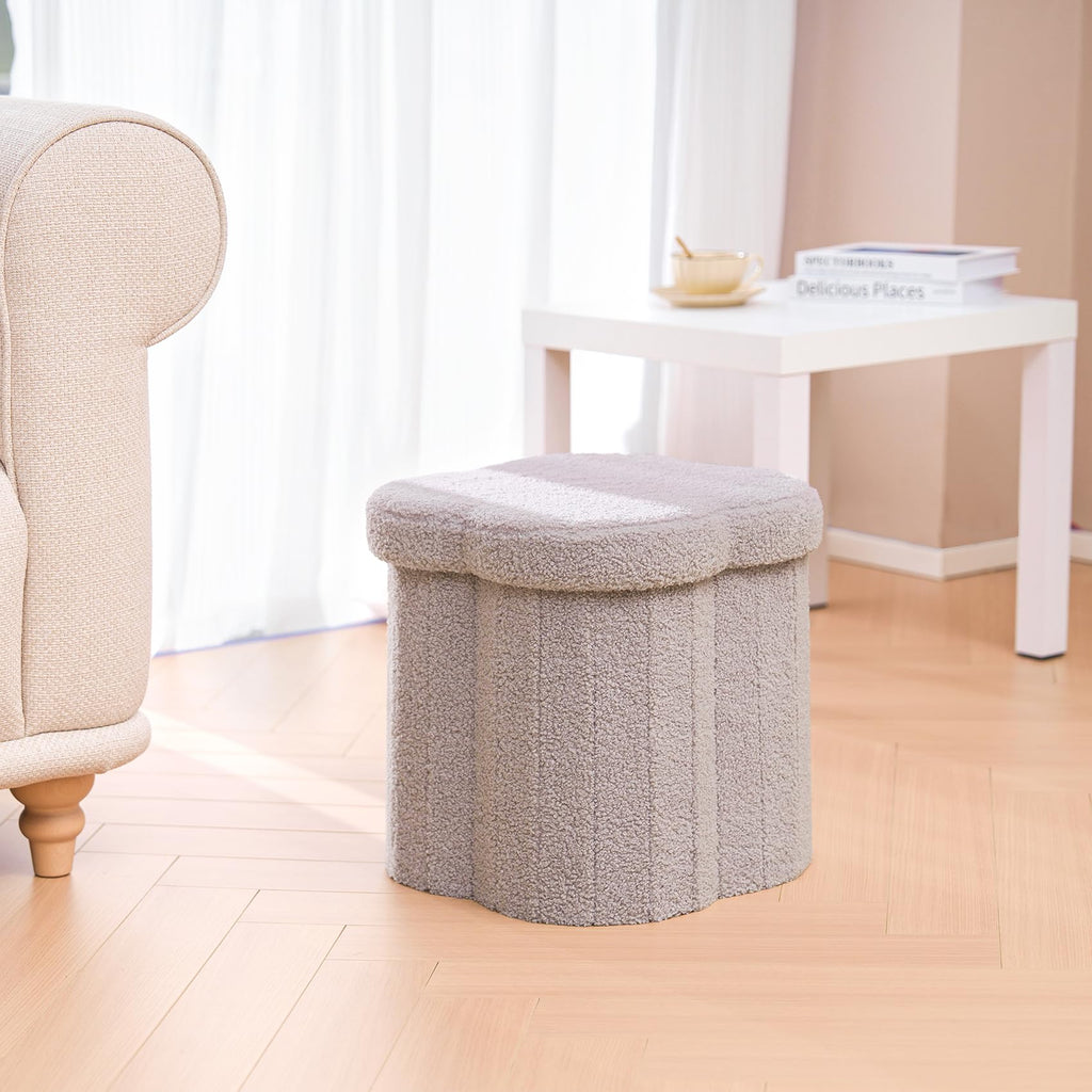 Flower-Shaped Storage Ottoman â€?Boucle Footstool & Seat for Living Room & Dorm