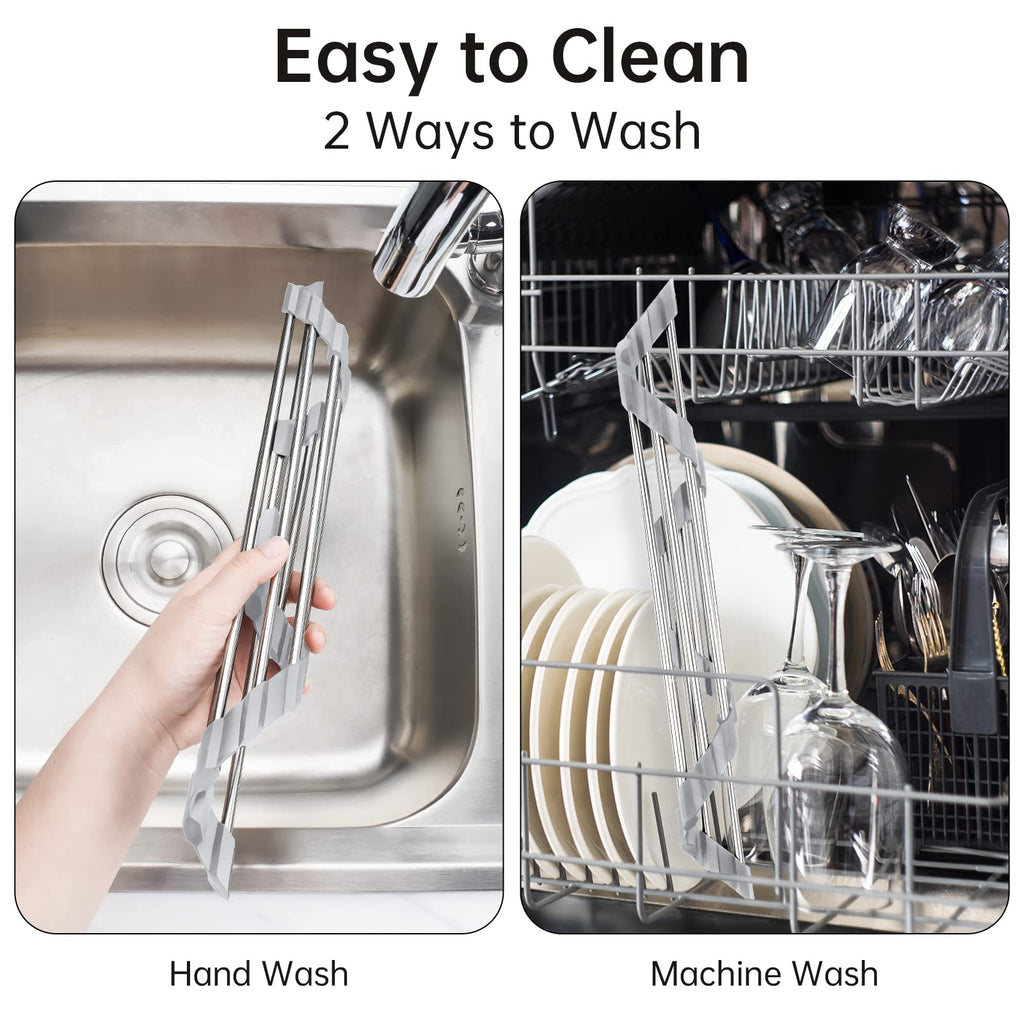 Triangle Foldable Dish Drying Rack, Small Roll-Up - Stainless Steel Over Sink Drainer for Kitchen Sink Corner, Rustproof