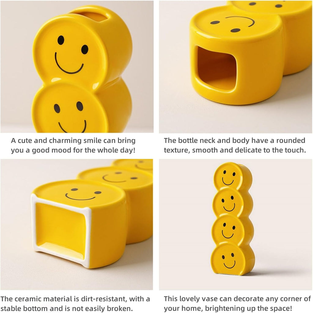 Smile Face Vase Yellow Ceramic Home Decor for Flowers and Plants,A Happy and Creative Small Vase Suitable for Modern Style, Good Mood.