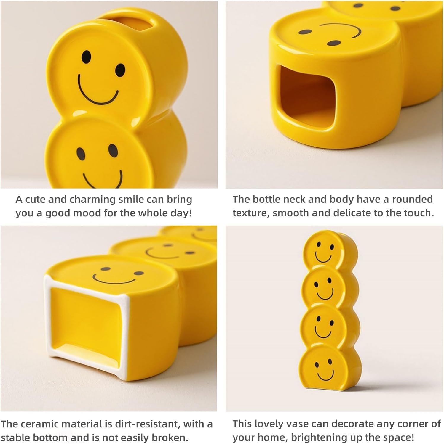 Smile Face Vase Yellow Ceramic Home Decor for Flowers and Plants,A Happy and Creative Small Vase Suitable for Modern Style, Good Mood.