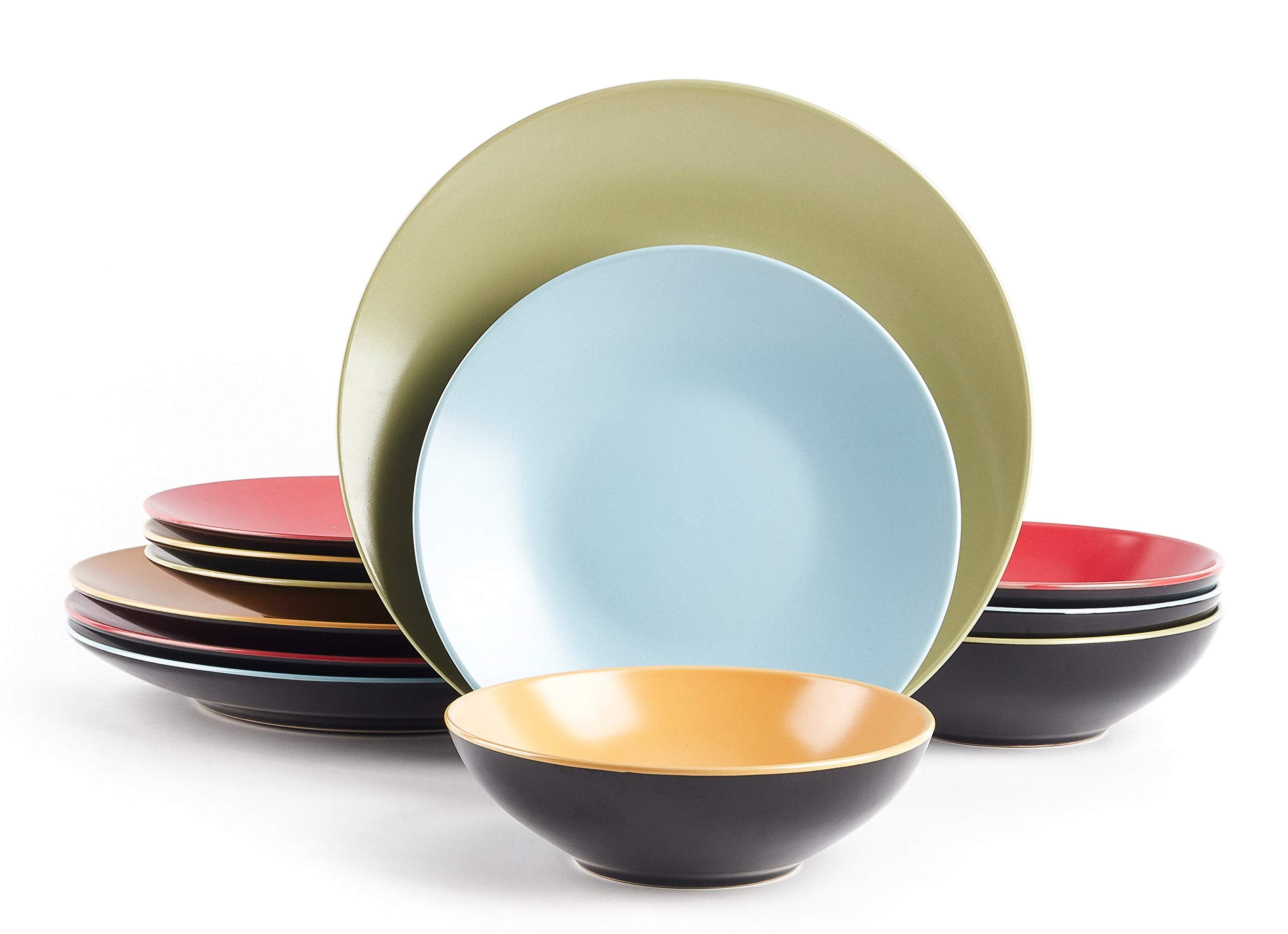 Stoneware Two-Tone Colors Life 12pc Dinner Set