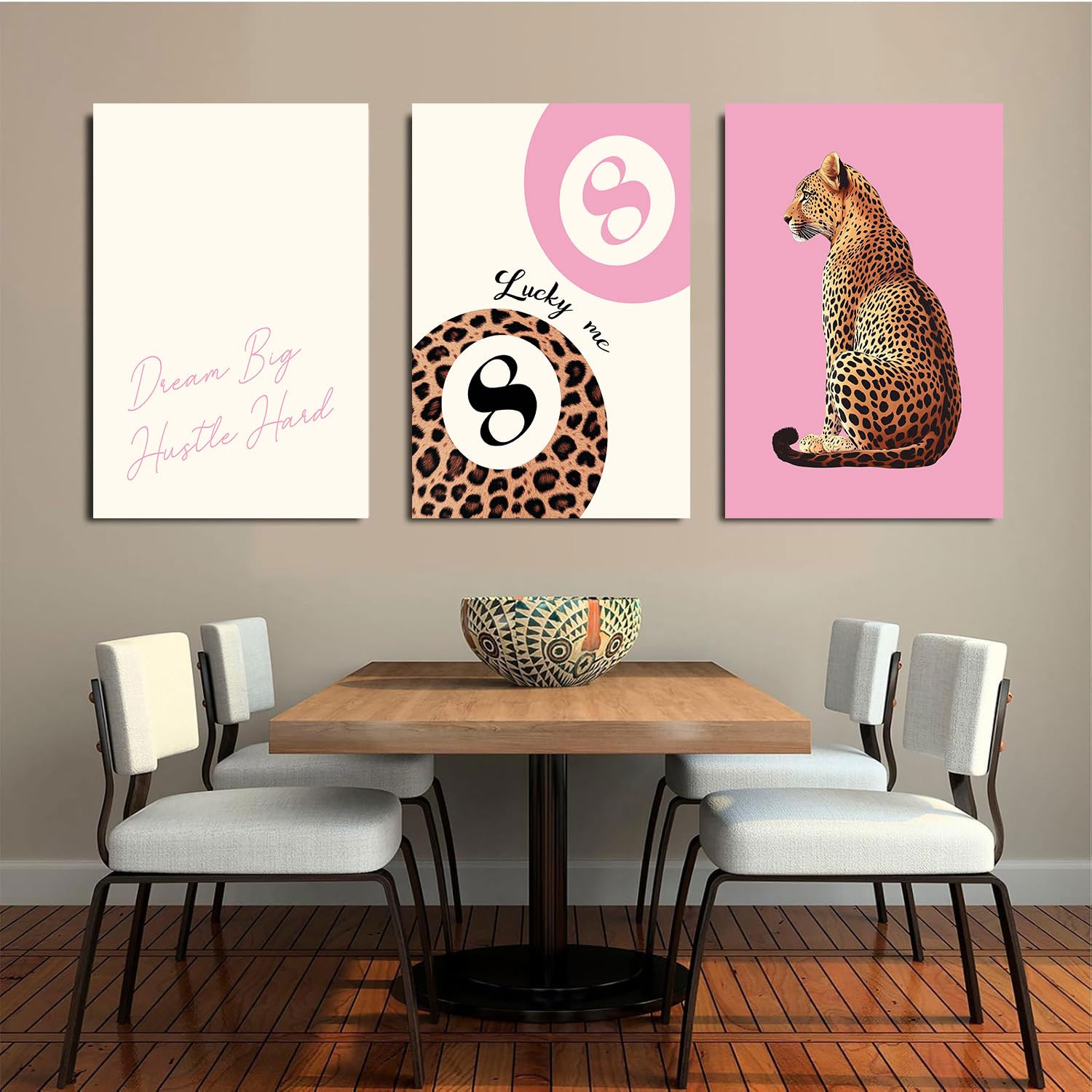 Pink Set of 3 Leopard Wall Art Prints Trendy Girly Cheetah Print Poster for Home Decor 16X24 in Unframed