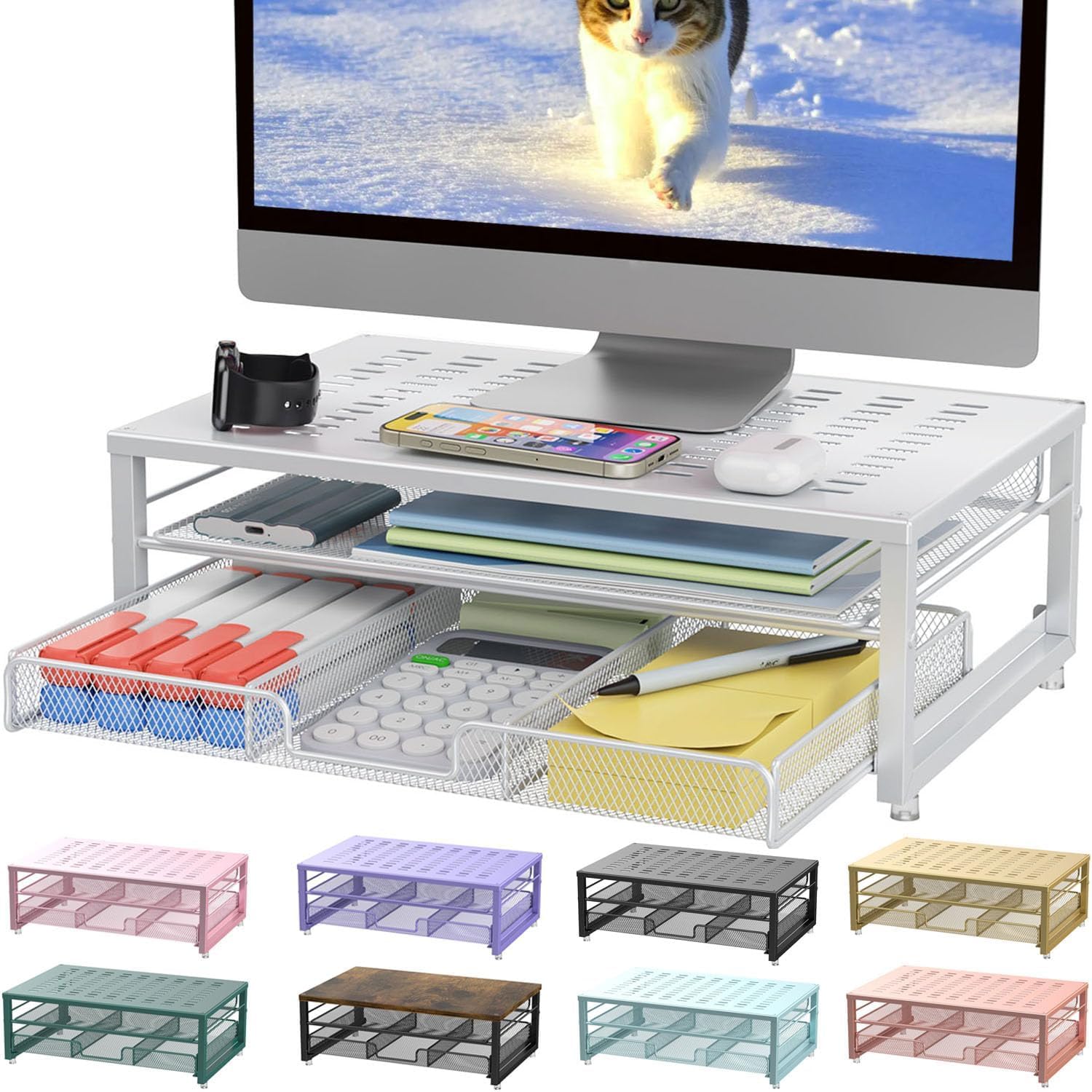 Computer Monitor Stand Riser, Desk Organizers and Accessories with Drawer