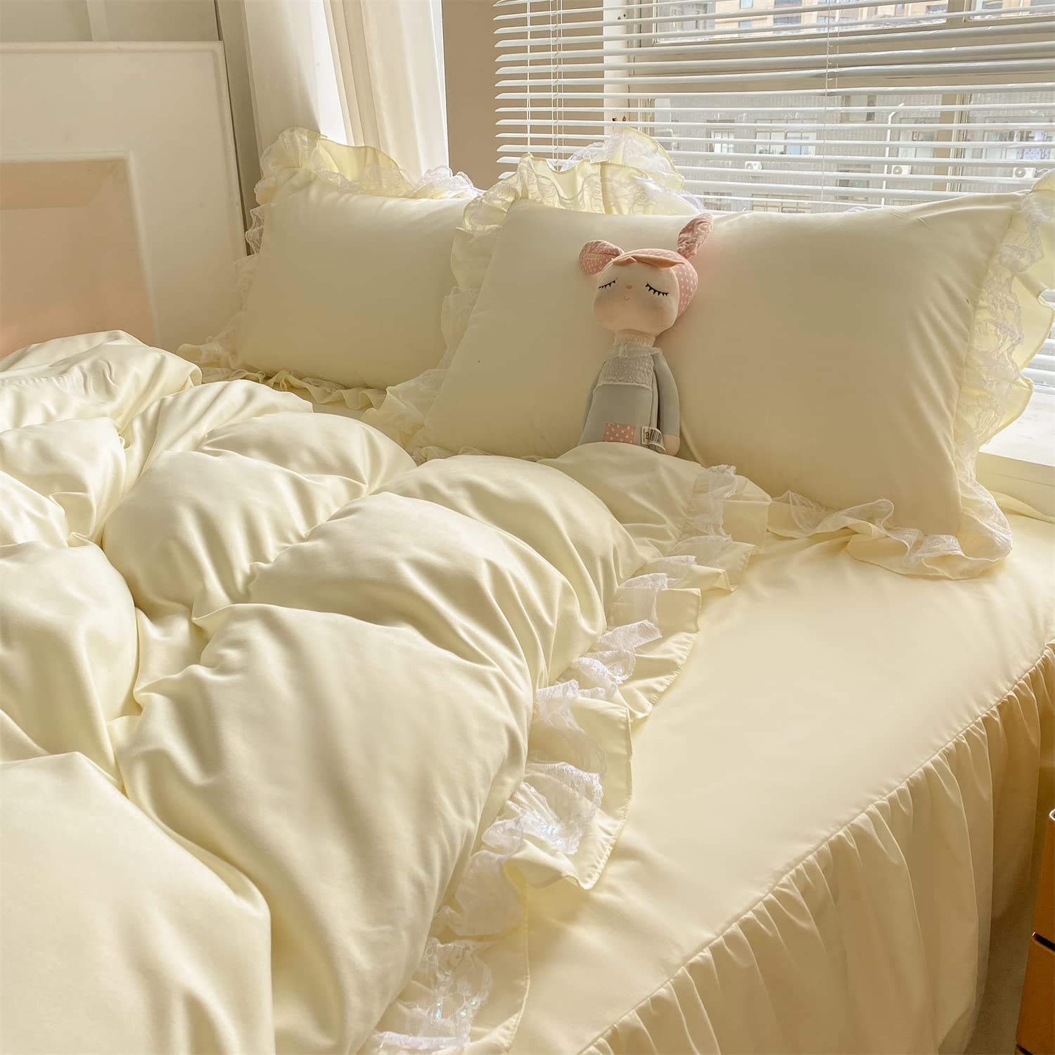 Chic Ruffle Lace Polyester Duvet Cover Set - Bedding-2 Piece Twin Duvet Cover with Zipper Closure - Ultra Soft and Light Weight