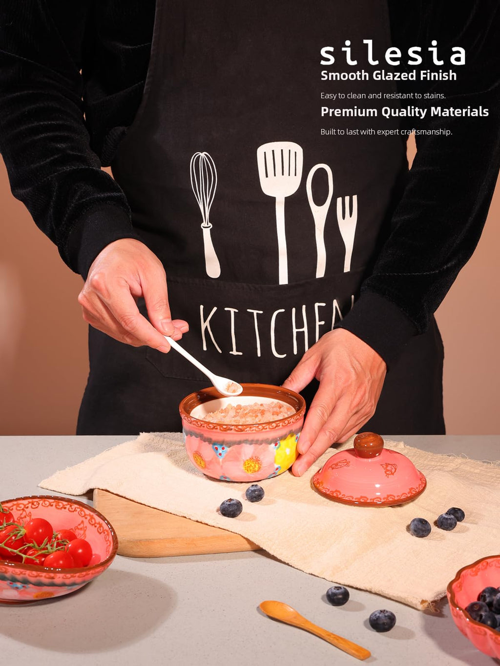 Handmade Sugar Bowl with Lid and Spoon, 10 Ounce Ceramic Hand-Painted Sugar Jar for Kitchen Oven, Dishwasher & Microwave Safe, Glazed