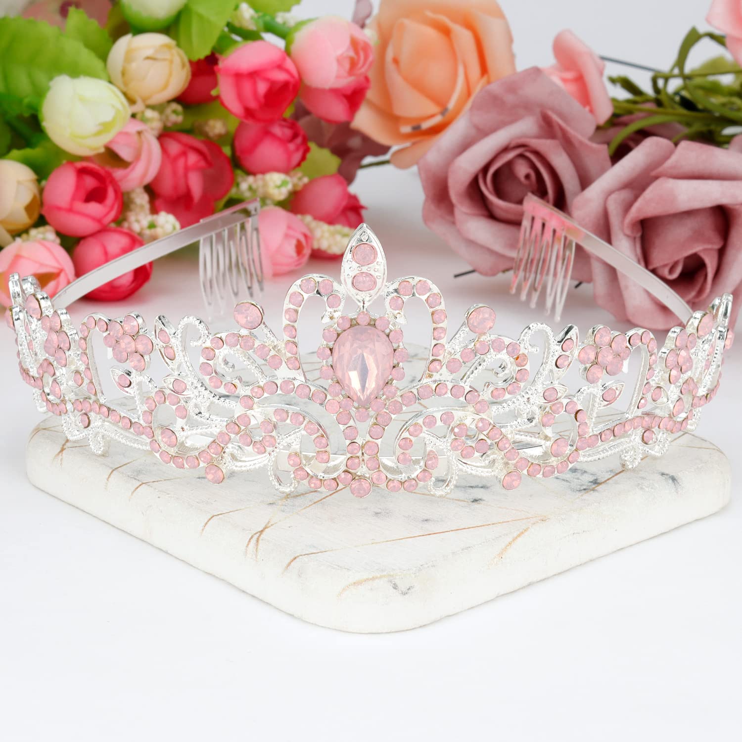 Princess Crystal Tiara Crown Headband Elegant Crown With Combs