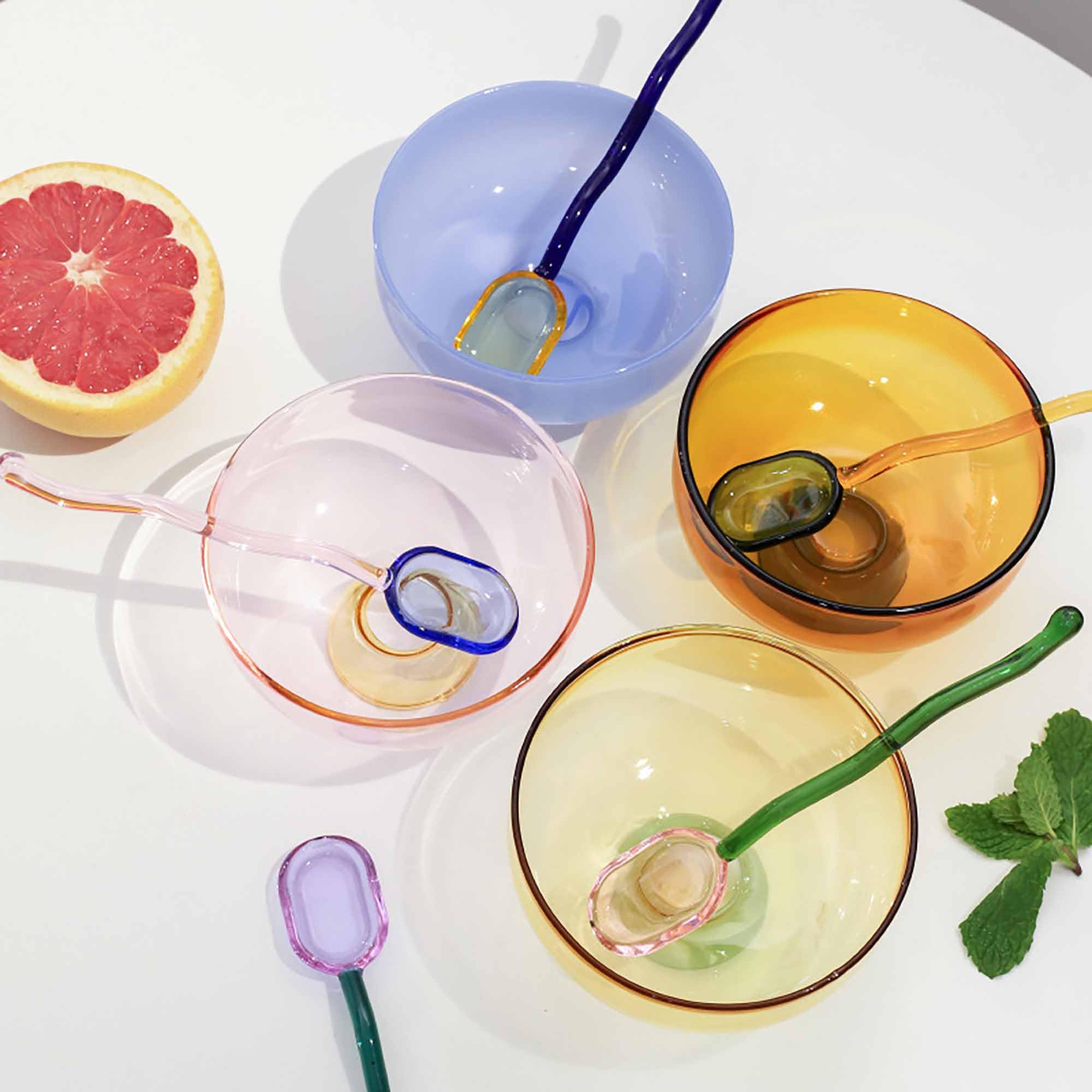 Glass Dessert Bowls with Candy Color Stirring Spoons