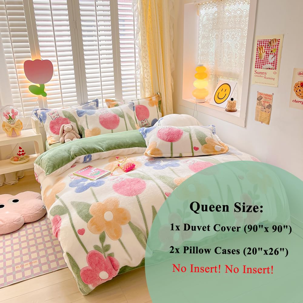 Kawaii Twin Duvet Cover Set â€?Soft Reversible Bedding with Fluffy Comforter Cover