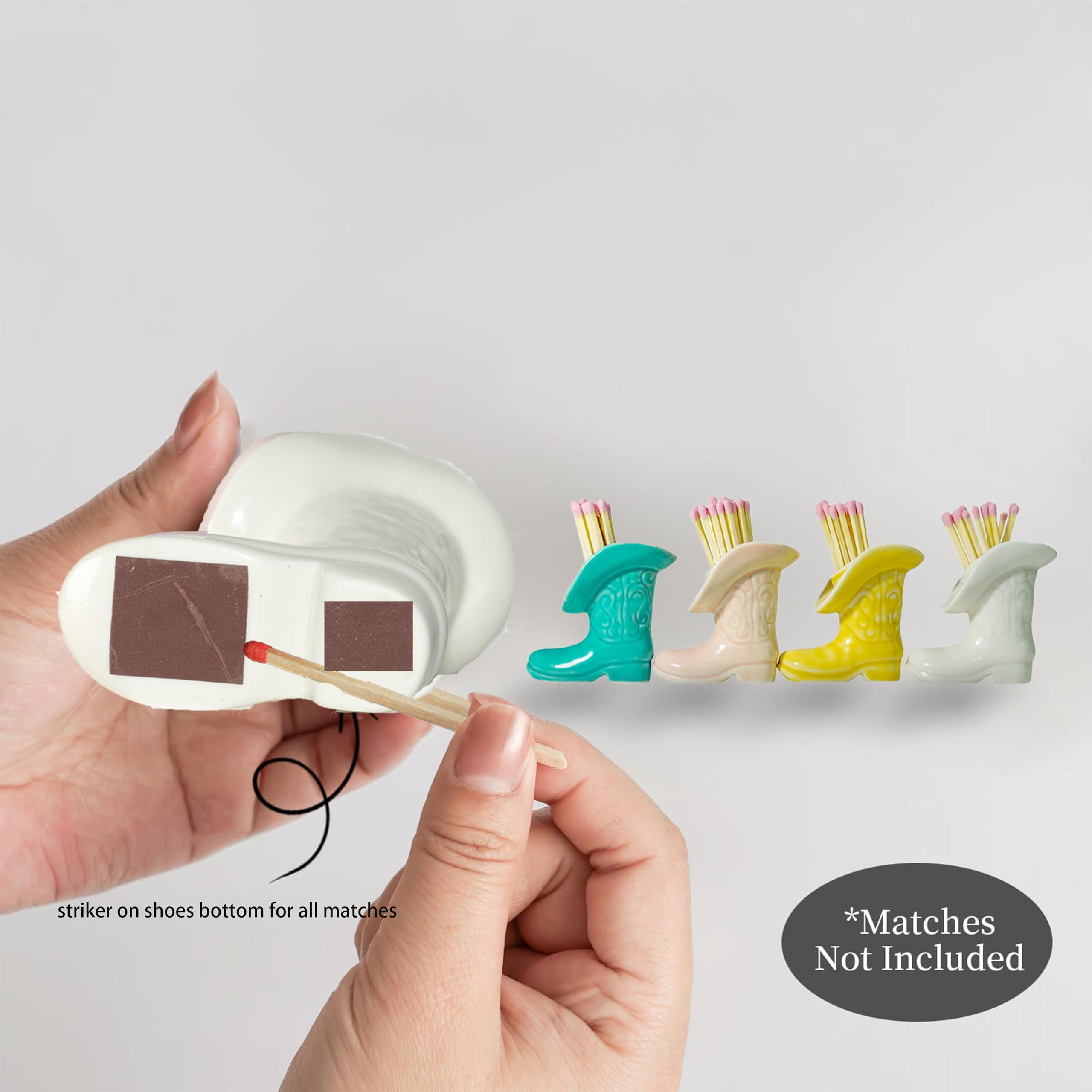 Cowgirl Boot Match Holder With Striker - Ceramic Cowgirl Boots Coastal Western Home Decor Aesthetic