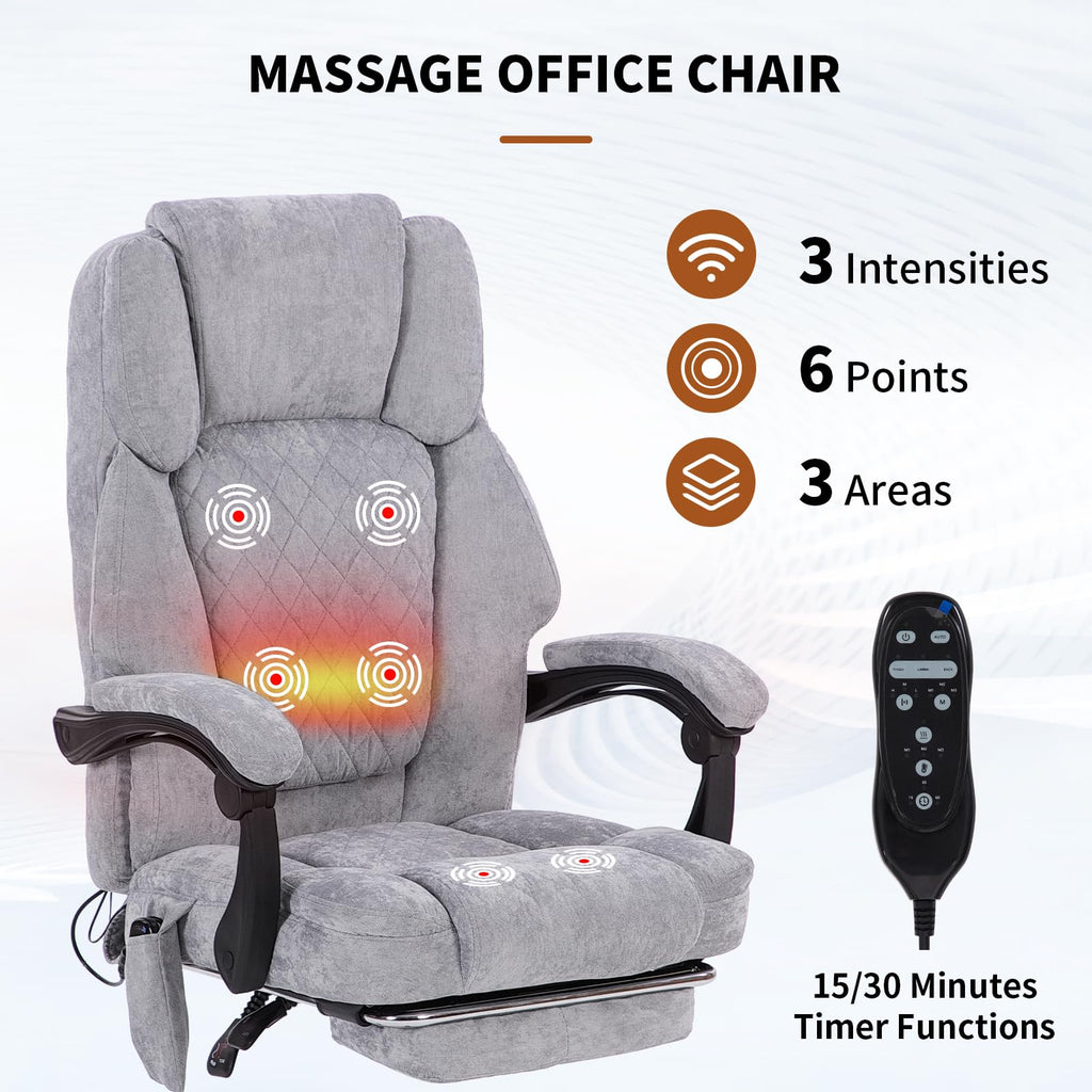 Massage Office Chair with Heat 6 Vibration Points, High Back & Heat, Executive Desk Chair, Big and Tall Office Chair 400lbs, Comfortable Ergonomic Reclining Managerial Chair