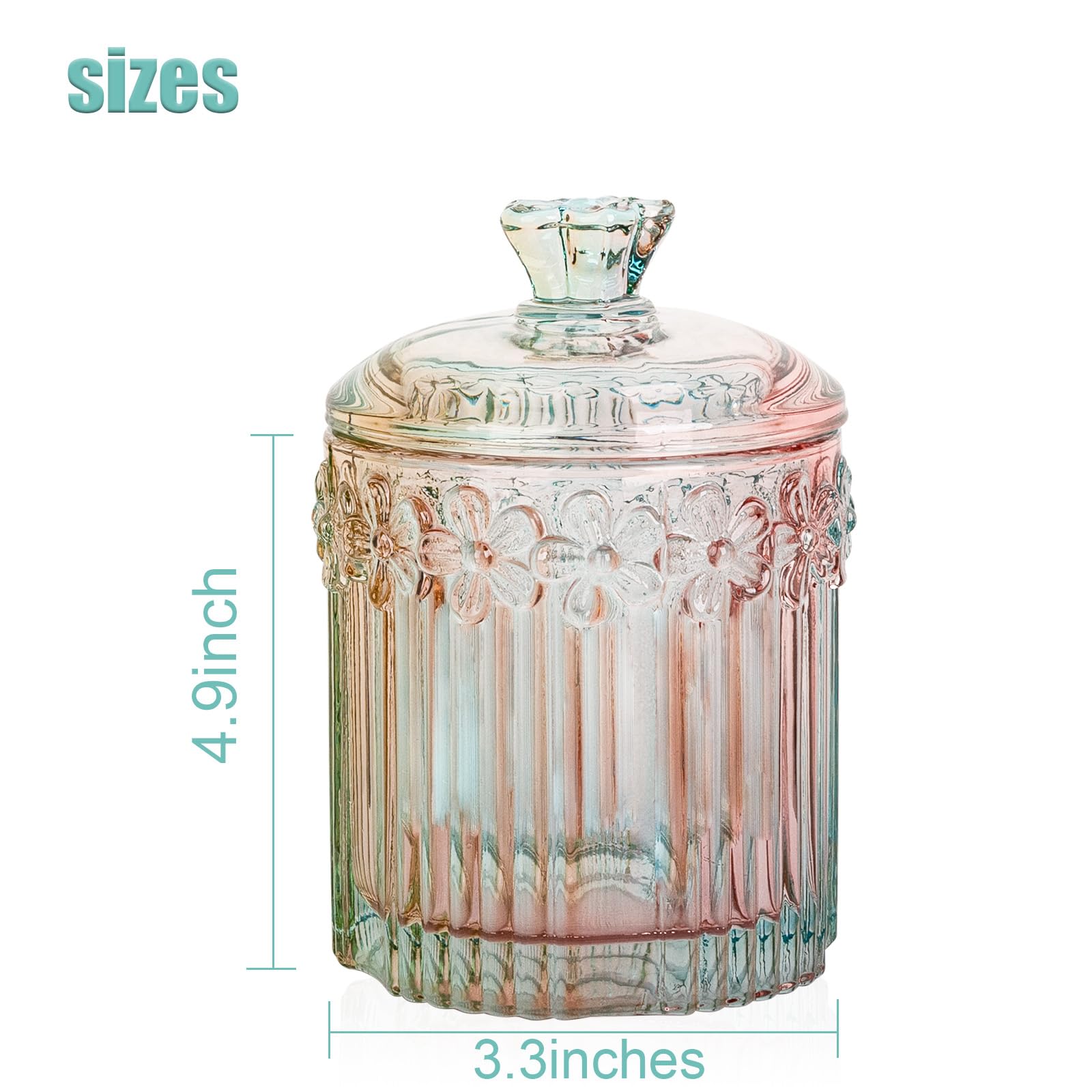 Qtip Holder Glass Apothecary Jars with Lids Set Bathroom Canisters Dispenser Organizers and Storage for Cotton Swabs, Balls, Pads, Floss Picks, Candy 2 Pack