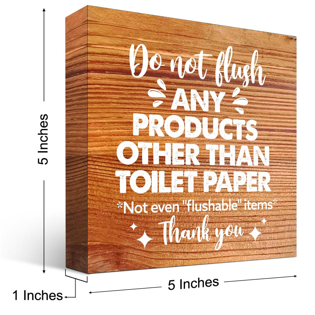 Do Not Flush Any Products Other Than Toilet Paper Wooden Box Sign - Bathroom Reminder Funny Quote Pink