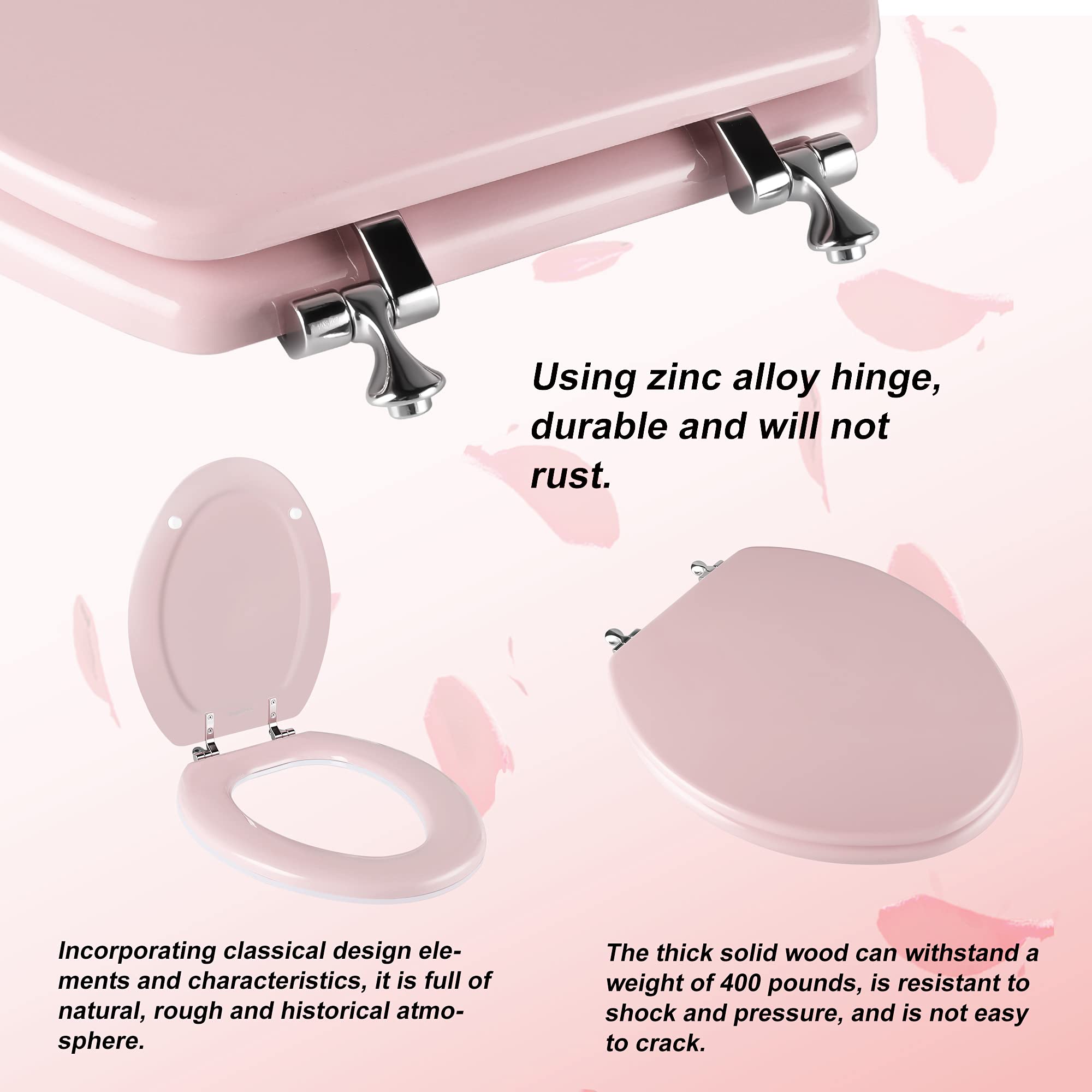 Round Toilet Seat Natural Wood Toilet Seat with Zinc Alloy Hinges, Easy to Install also Easy to Clean, Scratch Resistant