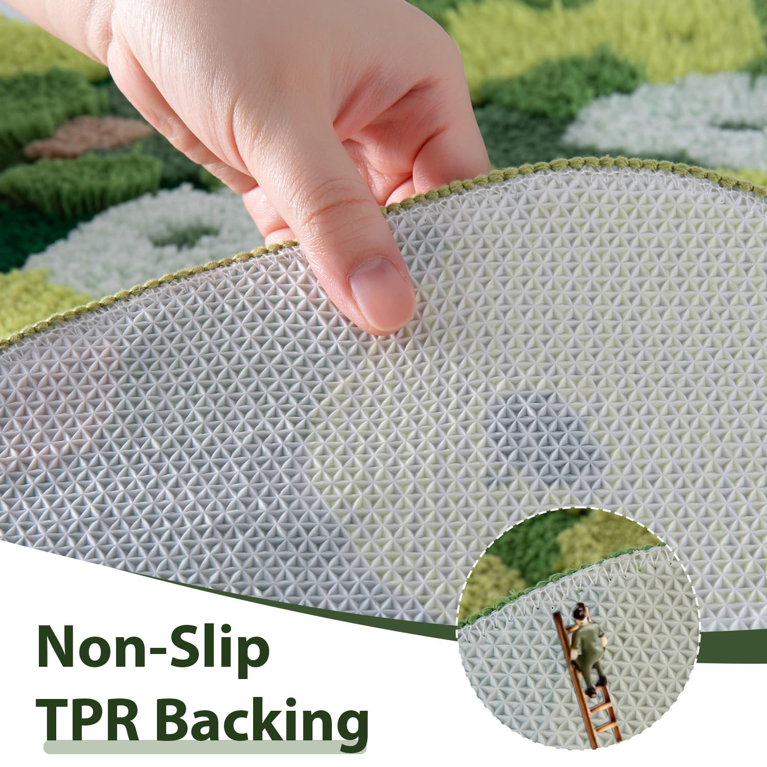 Green Moss Bathroom Rugs Bath Mat Non Slip, Ultra Soft Absorbent Aesthetic Decor Shaggy Tufted Flower Long Bath Rugs