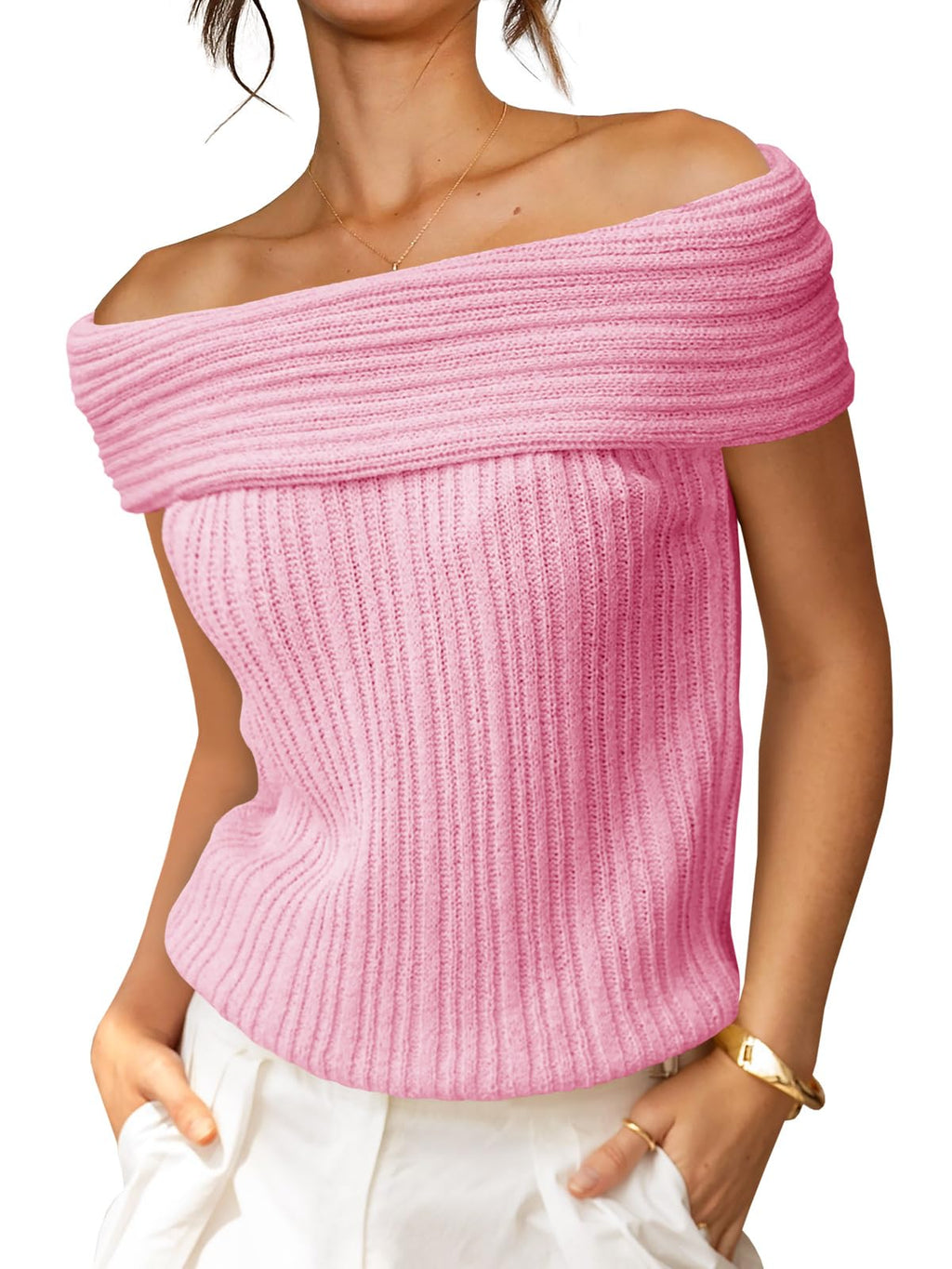 Womens Off The Shoulder Sweater Tops Summer Sleeveless Strapless Ribbed Sexy Pullover Shirts