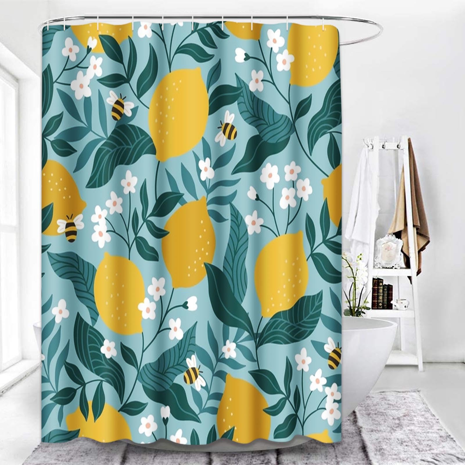 Vintage 4 Pcs Bathroom Sets with Shower Curtain and Rugs, Shower Curtain Sets for Bathroom Decor with 12 Hooks