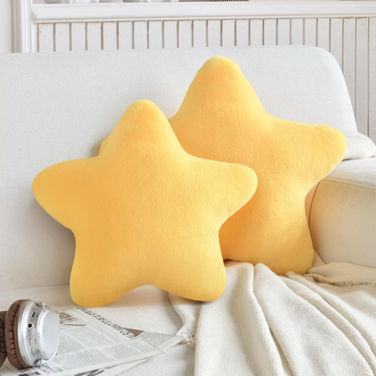 Star Pillow Plush Throw Cushion - Cute Aesthetic 3D Decorative Room Decor for Bedroom, Office, Sofa, Chair 2Pcs