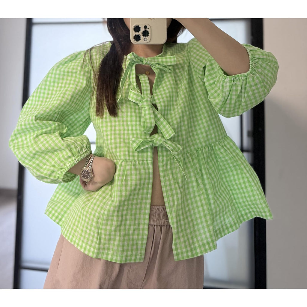 Tie Front Tops Womens Y2k Print Peplum Babydoll Top 3/4 Length Puff Sleeve Coquette Cute Going Out Tops