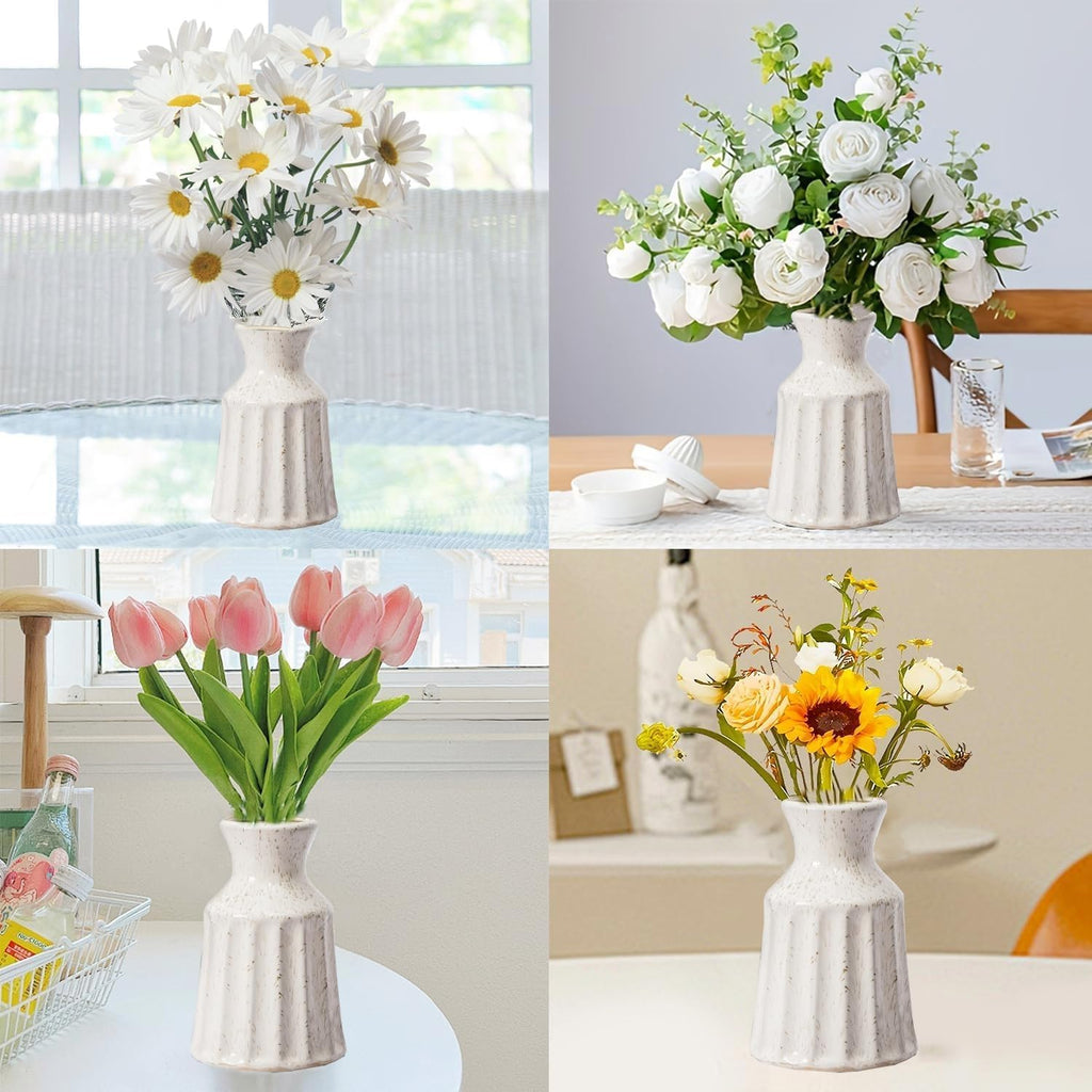 Ceramic Boho Vase, Farmhouse Home Decor Embossed Vases for Centerpieces