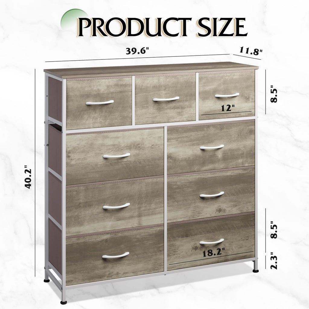 Drawer Fabric 9 Dresser â€?Tall Storage Tower with Bins, Steel Frame, and Wood Top