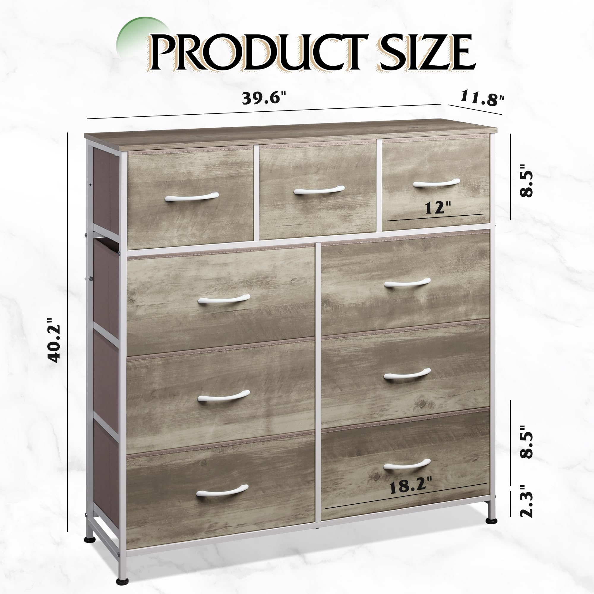 Drawer Fabric 9 Dresser â€?Tall Storage Tower with Bins, Steel Frame, and Wood Top