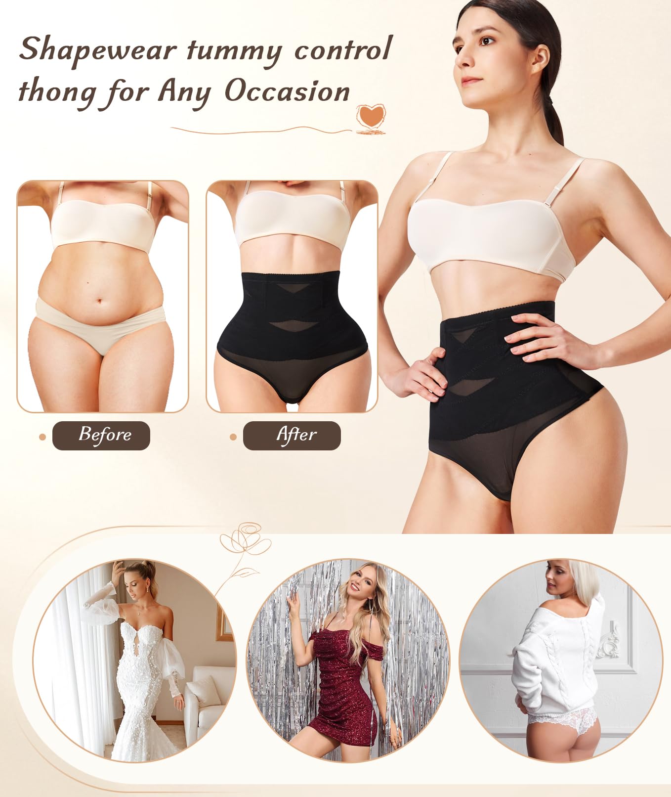 Mesh Shapewear for Women High Waisted Thong Shapewear Tummy Control, Faja Body Shaper,Women's Shaping Underwear