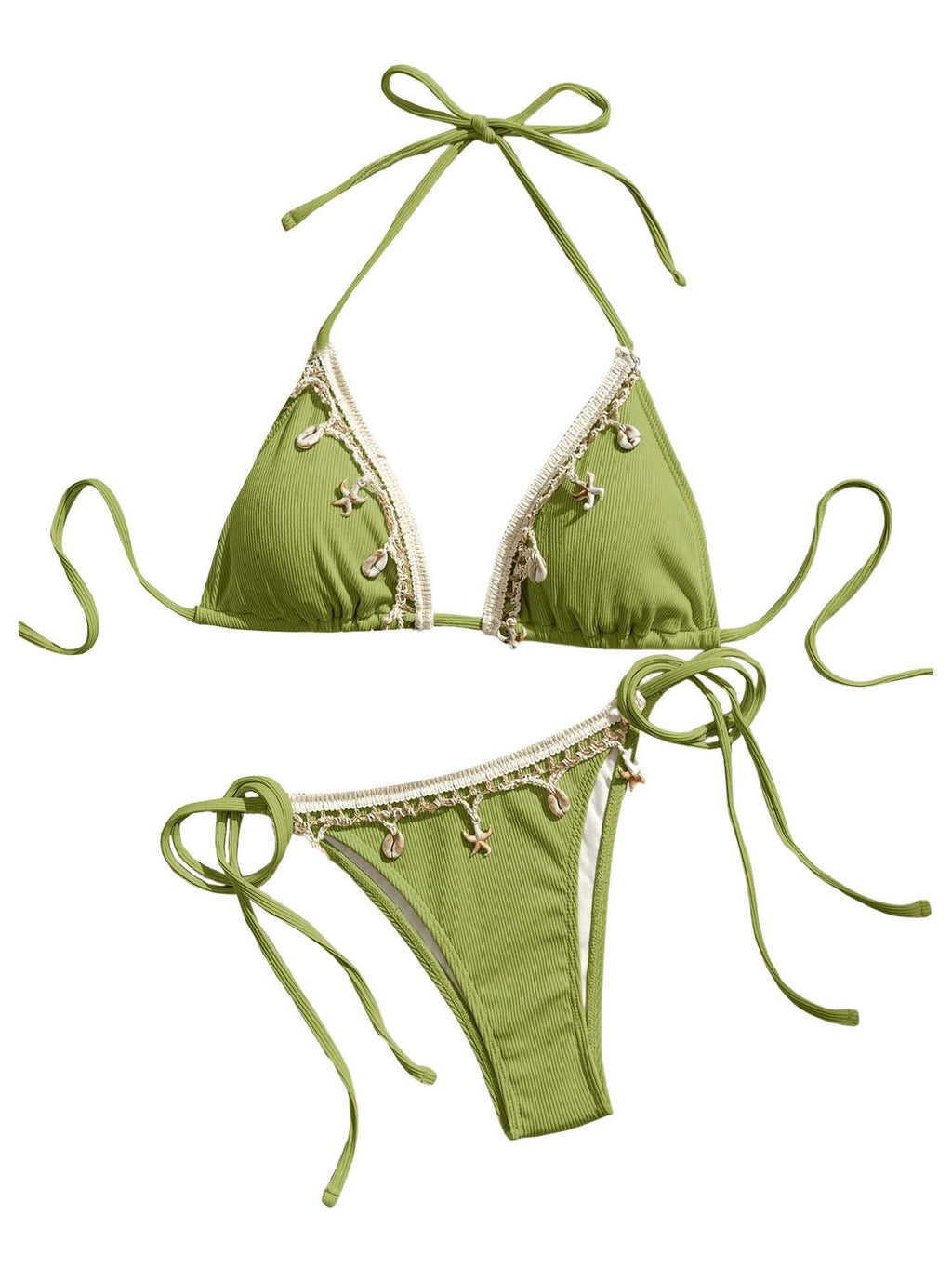 Women's 2 Piece Halter Triangle Bathing Suit Ribbed Bikini Swimsuits