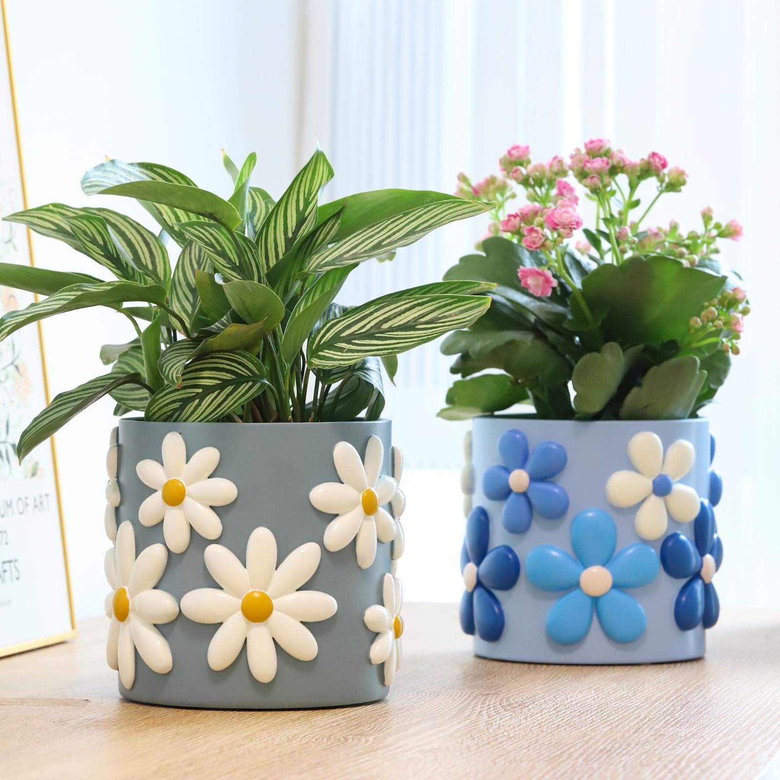 Colorful Squiggle Lines Planters Cute Unique Rainbow Planter with Drainage, Vintage Retro Flower Plant pots for Indoor & Outdoor Plants, Eclectic Succulent Gardening Pot for Boho Modern Décor