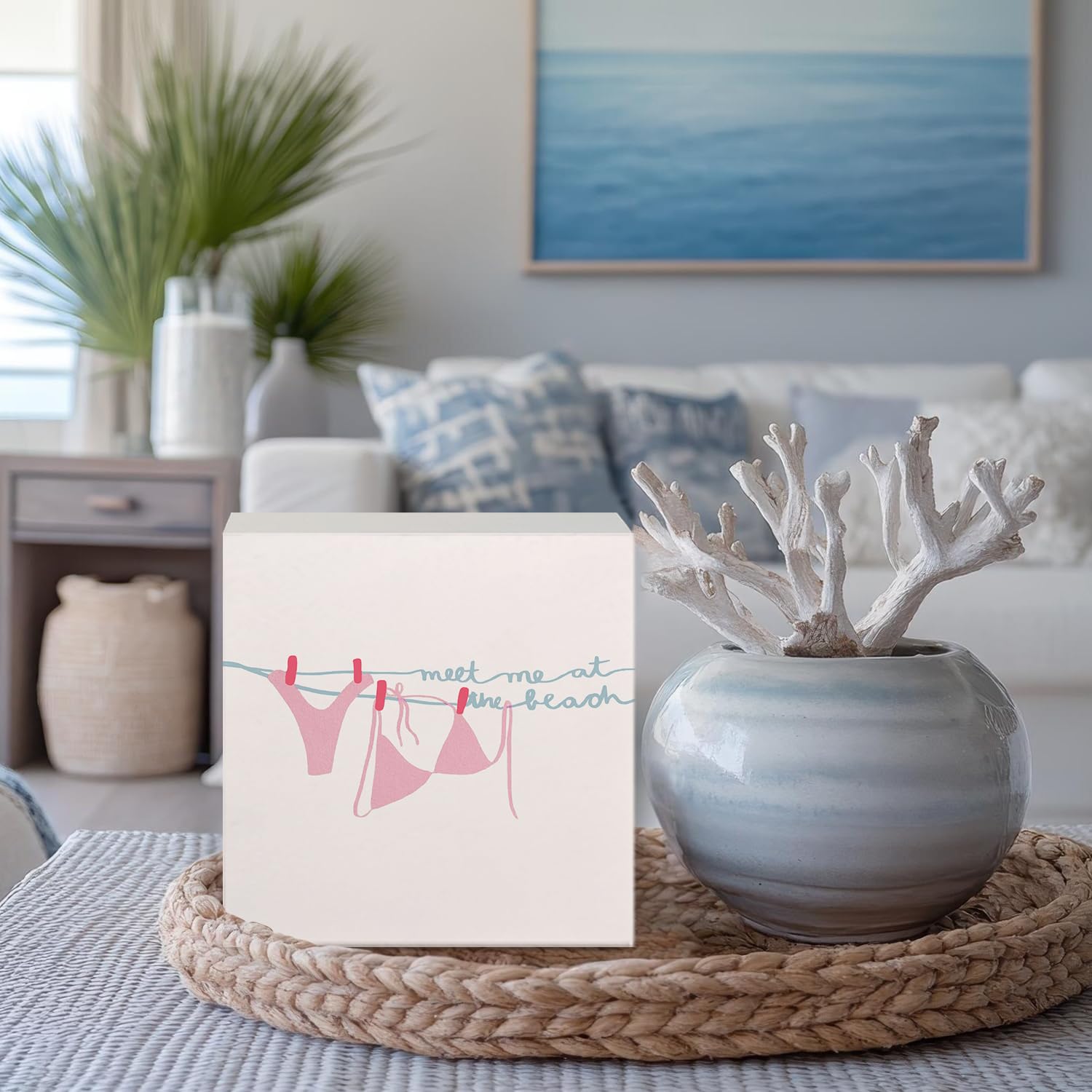 Coquette Pink Bow Champagne Wooden Box Sign, 5x5 Inch