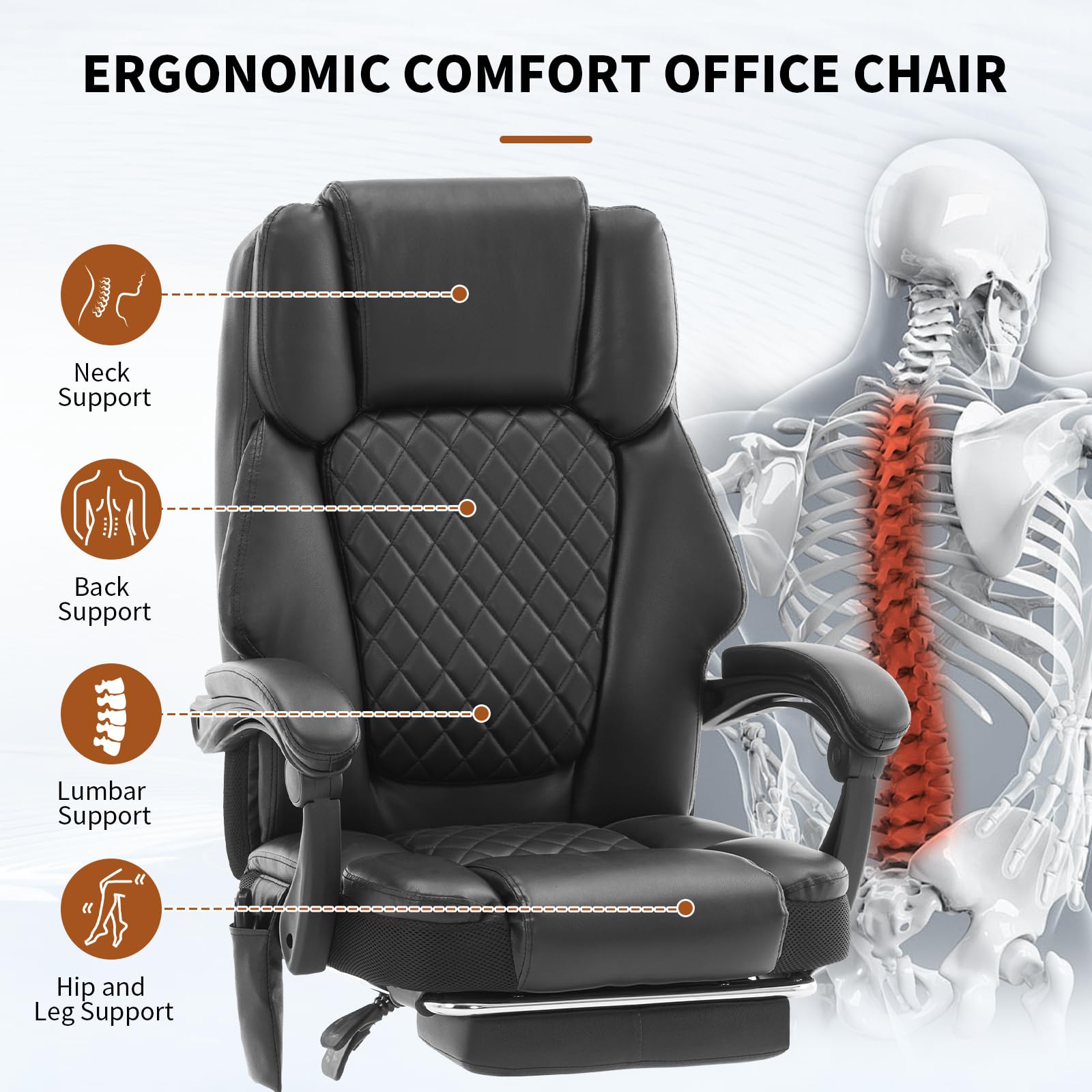 Massage Office Chair with Heat 6 Vibration Points, High Back & Heat, Executive Desk Chair, Big and Tall Office Chair 400lbs, Comfortable Ergonomic Reclining Managerial Chair