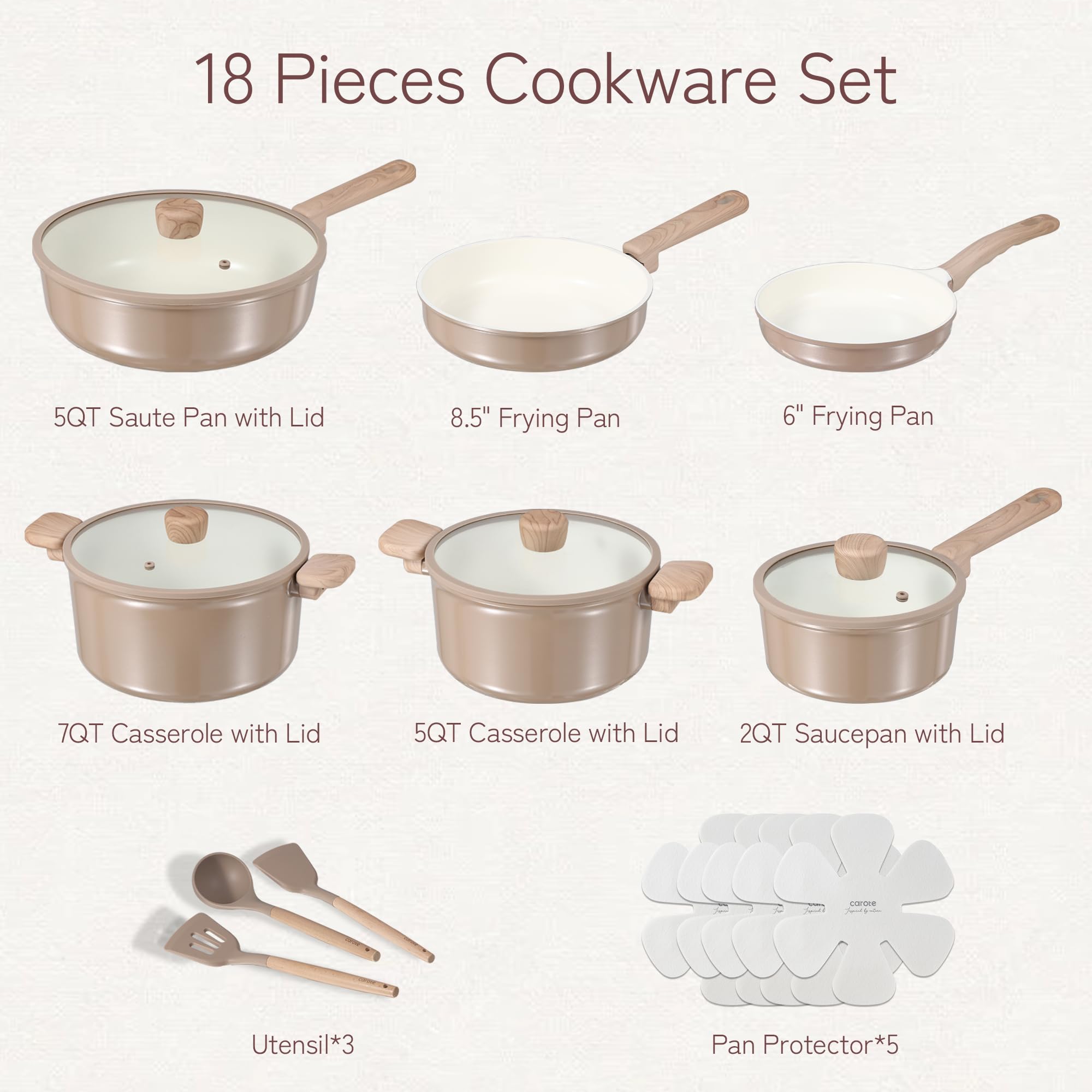 Ceramic Pots and Pans, Nonstick Cookware Set Kitchen Cooking Sets, 14pcs Induction Pot and Pan Non Stick